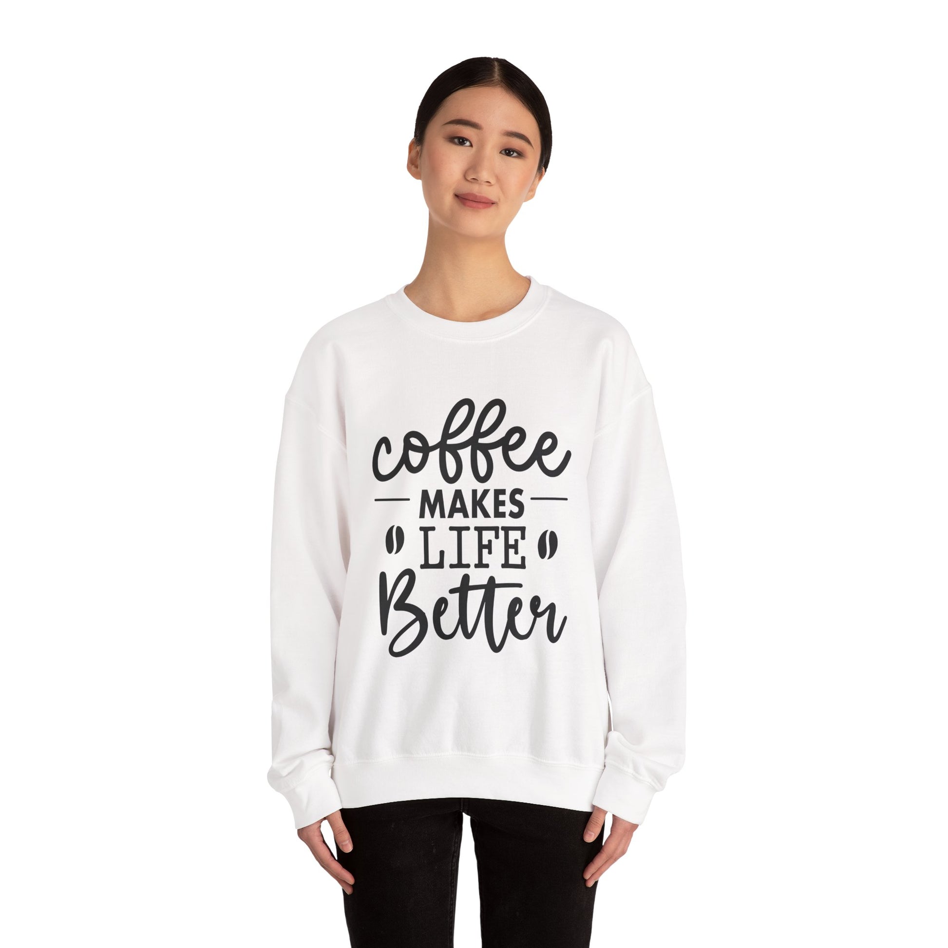 Coffee makes Life Better Sweatshirt, Coffee Lovers Unisex Heavy Blend™ Crewneck Sweatshirt, Sweatshirt for Coffee Lovers