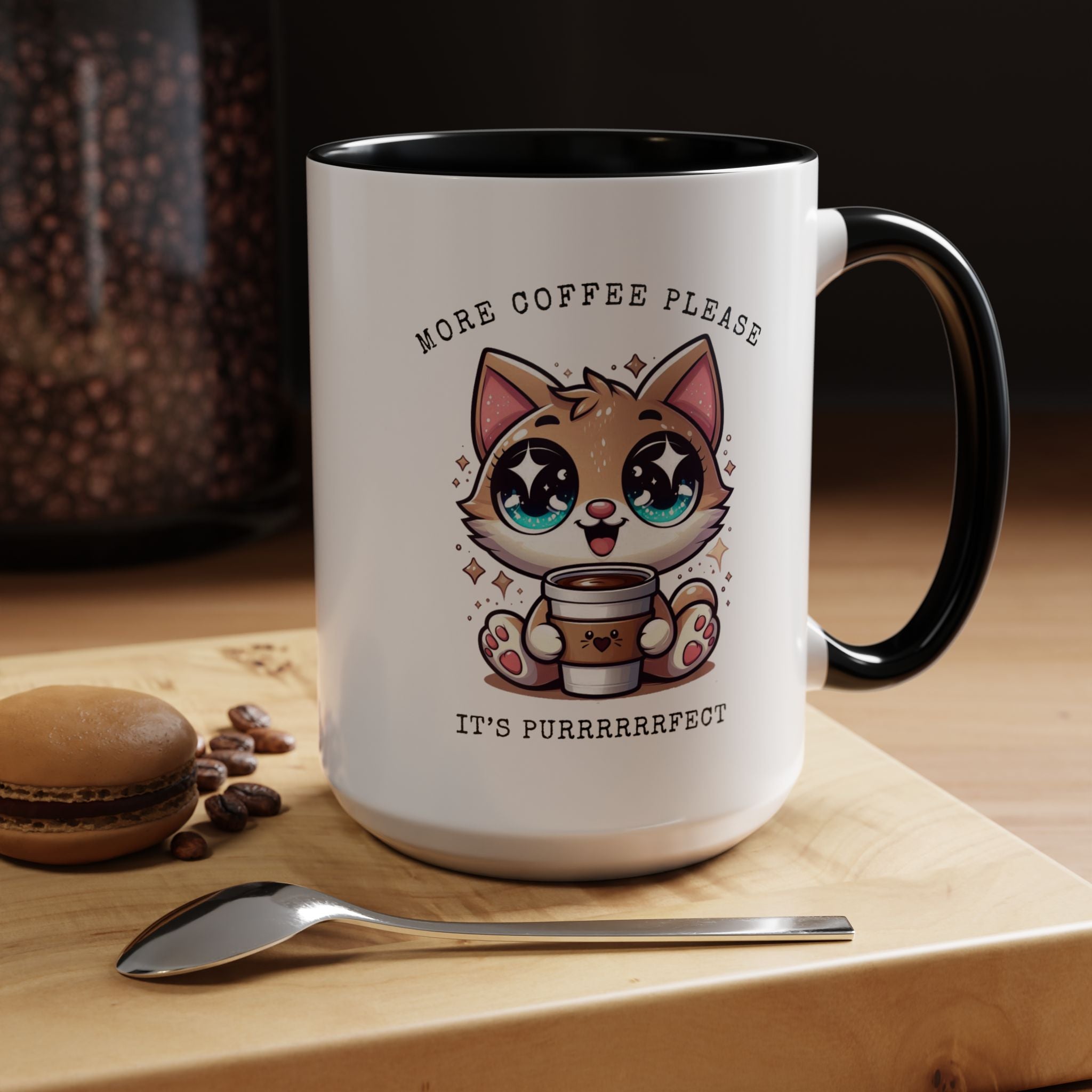Cute Cat Coffee Mug - More Coffee Please, Adorable Gift for Cat Lovers, Fun Kitchen Decor, Perfect for Birthdays or Holidays