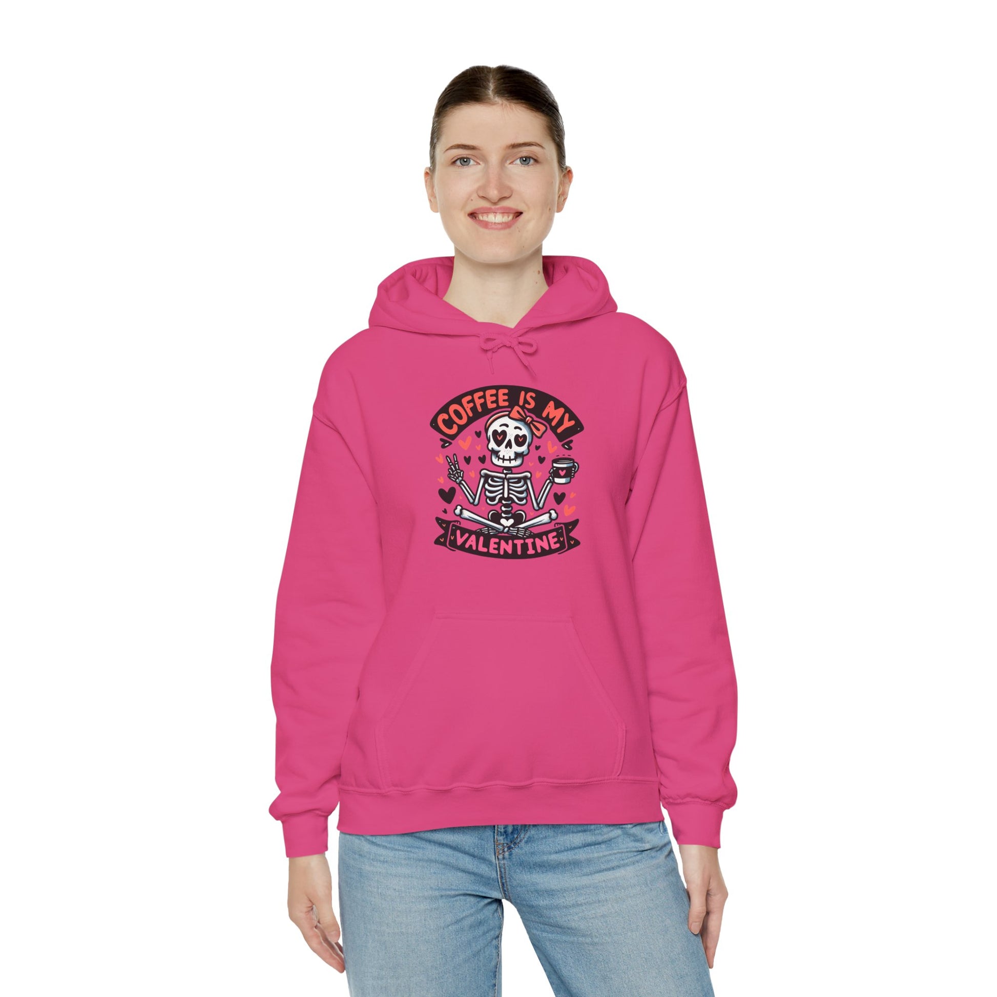 Coffee is My Valentine Hoodie, Valentine's Day Gift, Cute Skeleton Design