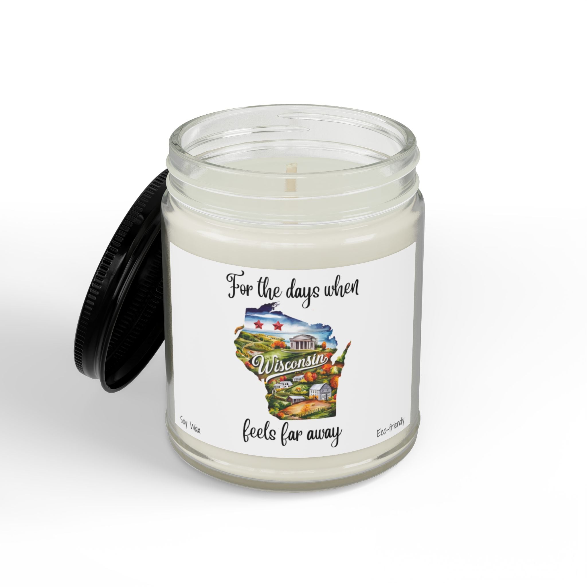 For the days when Wisconsin feels far away, Homesick Wisconsin Gift, State Candle, Wisconsin Souvenir,Soy Candles Black Lid, Retirement Gift