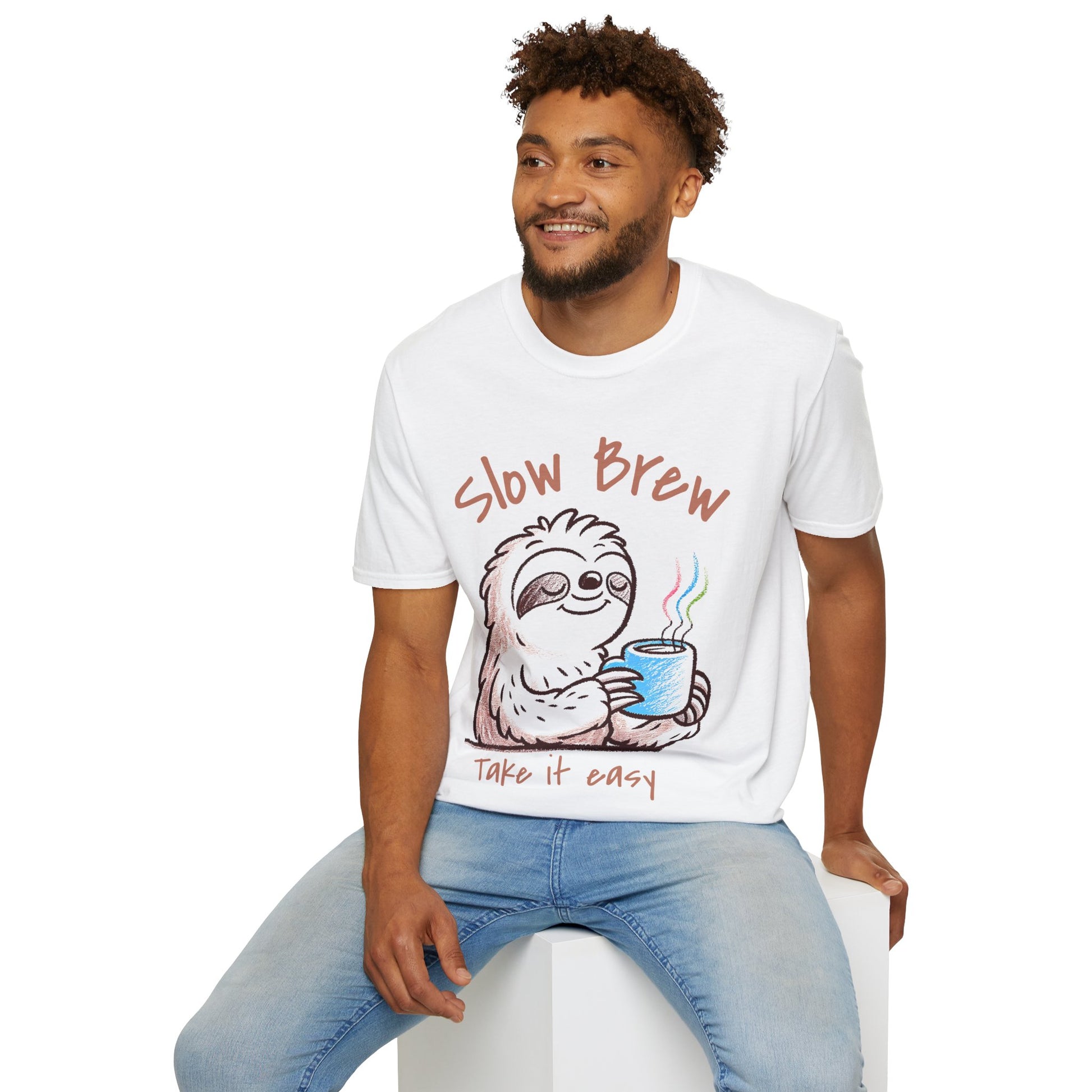 Slow Brew take it easy T-Shirt, Coffee Lovers Unisex Softstyle T-Shirt