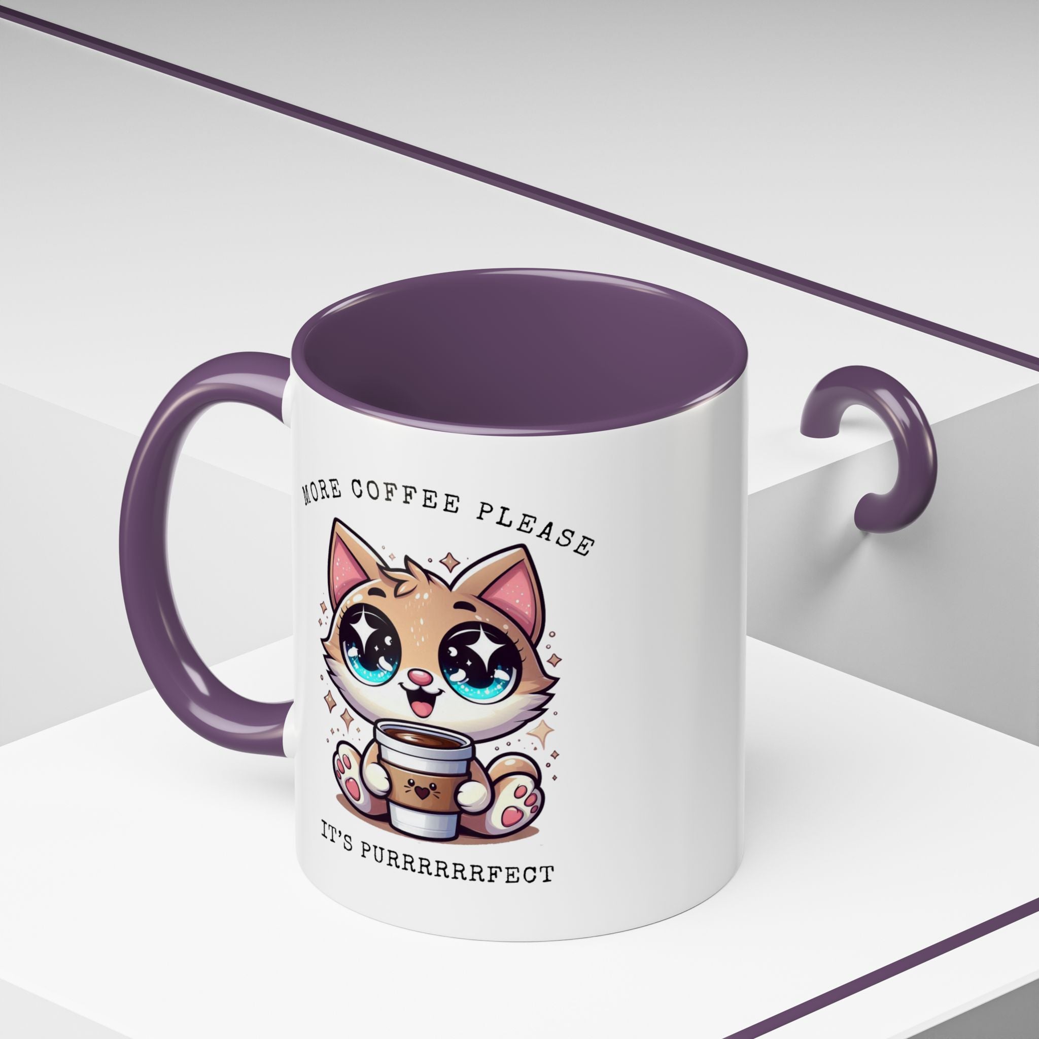 Cute Cat Coffee Mug - More Coffee Please, Adorable Gift for Cat Lovers, Fun Kitchen Decor, Perfect for Birthdays or Holidays