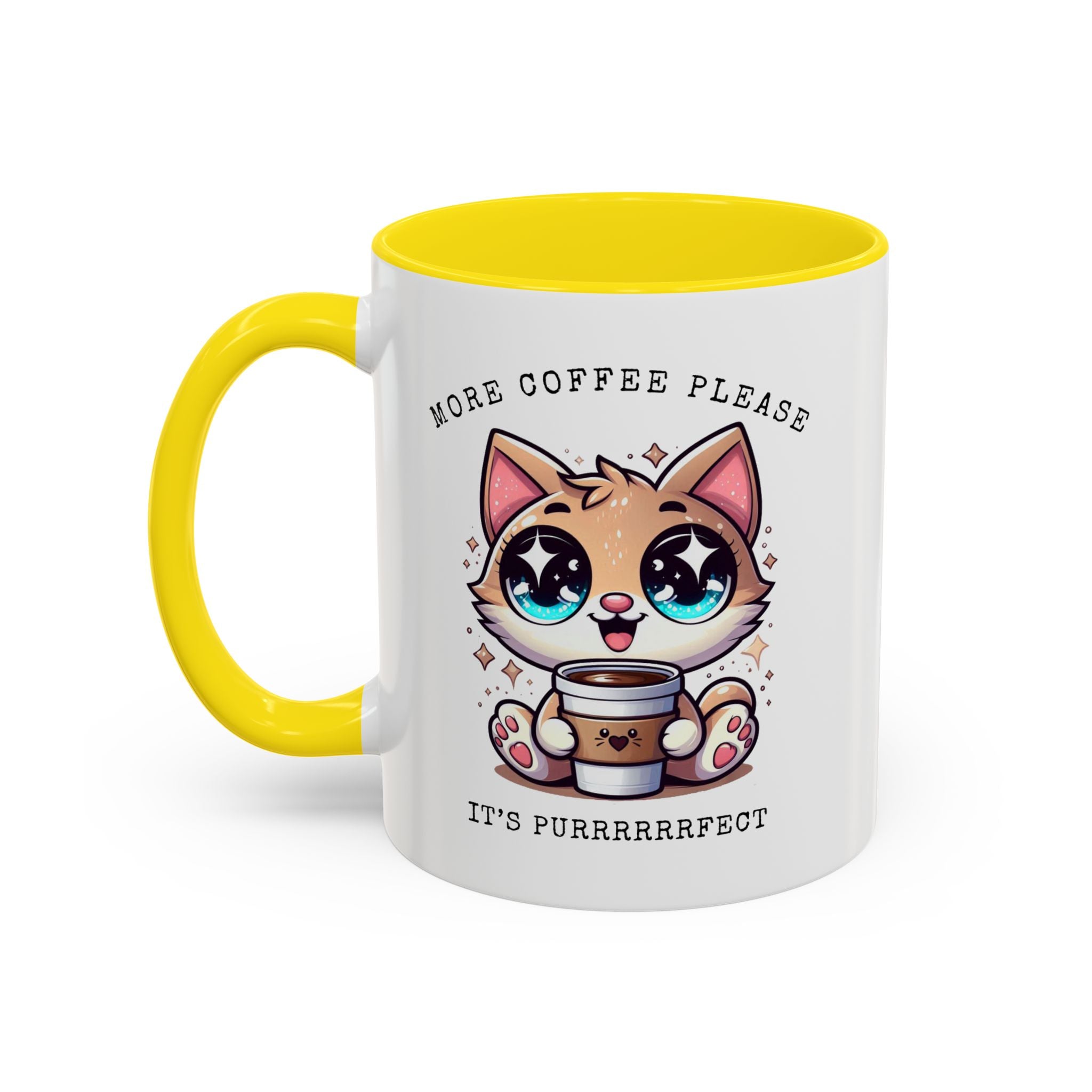 Cute Cat Coffee Mug - More Coffee Please, Adorable Gift for Cat Lovers, Fun Kitchen Decor, Perfect for Birthdays or Holidays