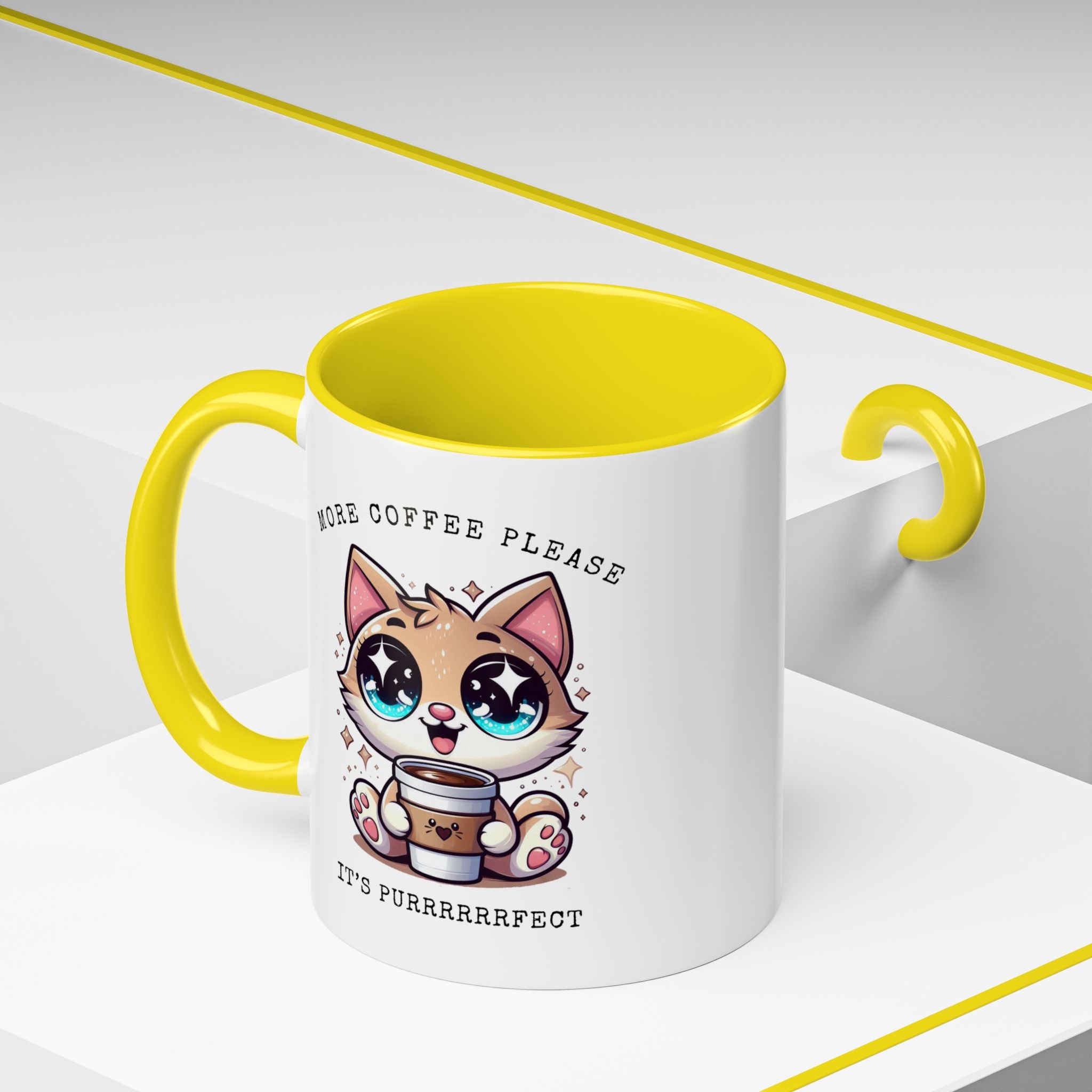 Cute Cat Coffee Mug - More Coffee Please, Adorable Gift for Cat Lovers, Fun Kitchen Decor, Perfect for Birthdays or Holidays