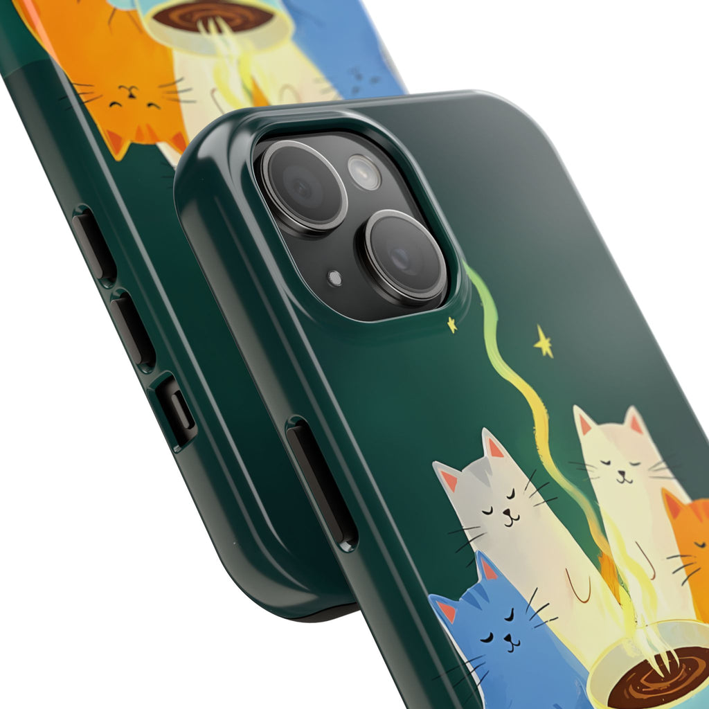 Whimsical Cats Tough Phone Cases, Phone Case gift for friends and family, Coffee Lovers Phone Case