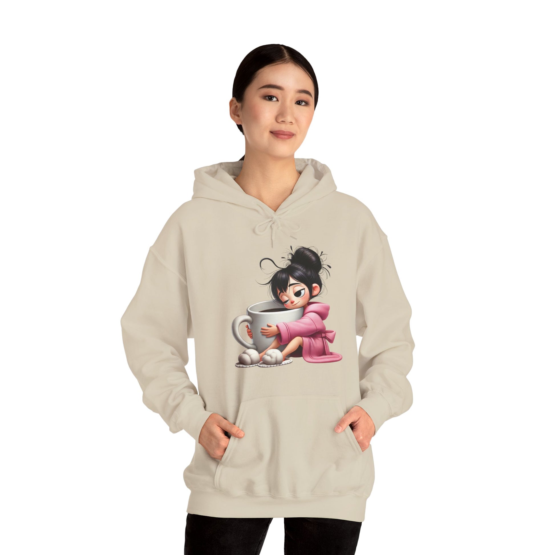 Cozy Coffee Lover Hoodie - Cute Cartoon Design for Chill Days