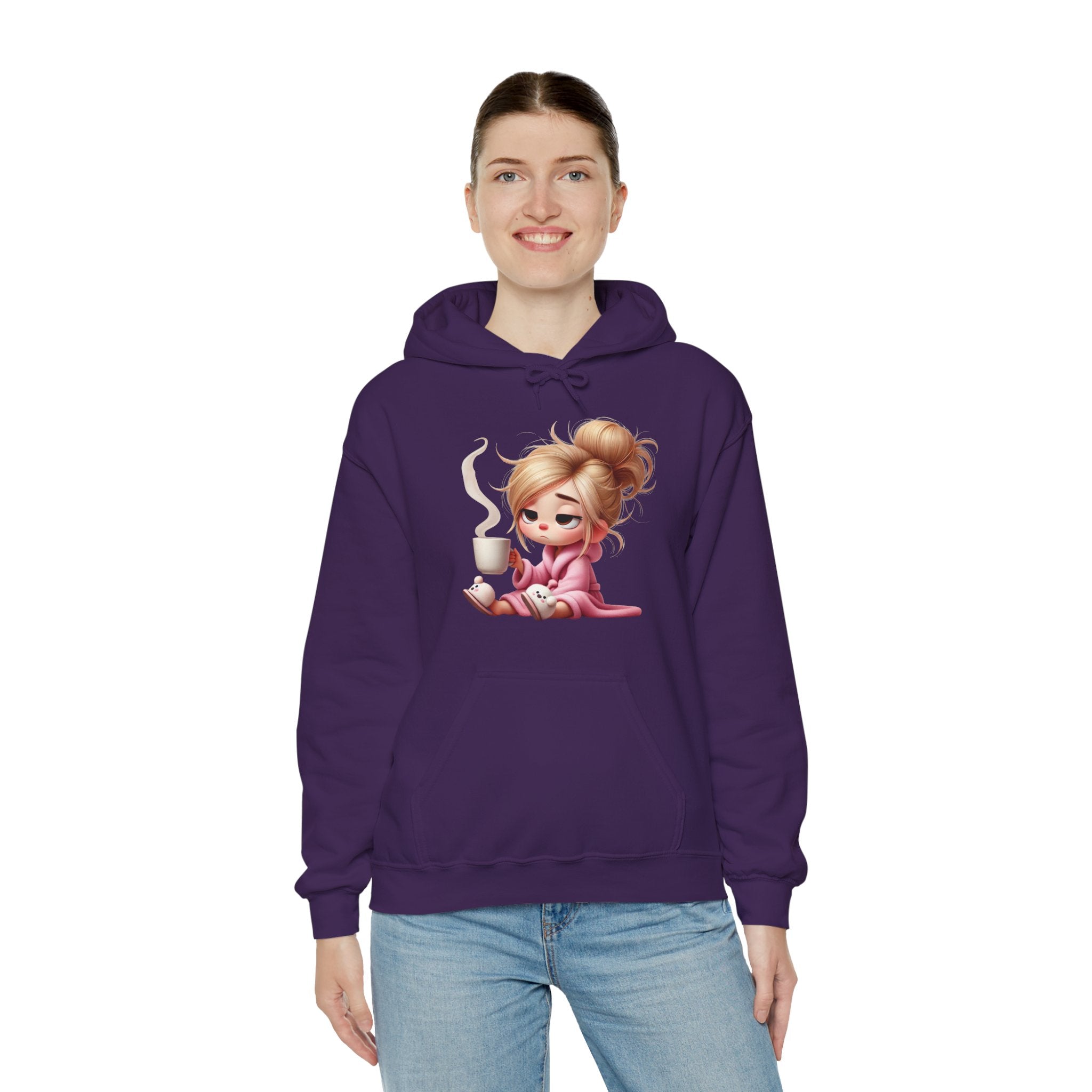 Cozy Illustration Hooded Sweatshirt, Relaxing Hoodie for Coffee Lovers