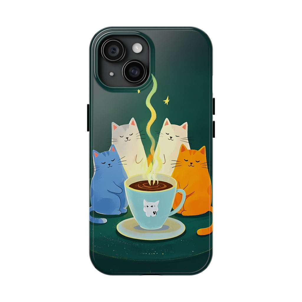 Whimsical Cats Tough Phone Cases, Phone Case gift for friends and family, Coffee Lovers Phone Case