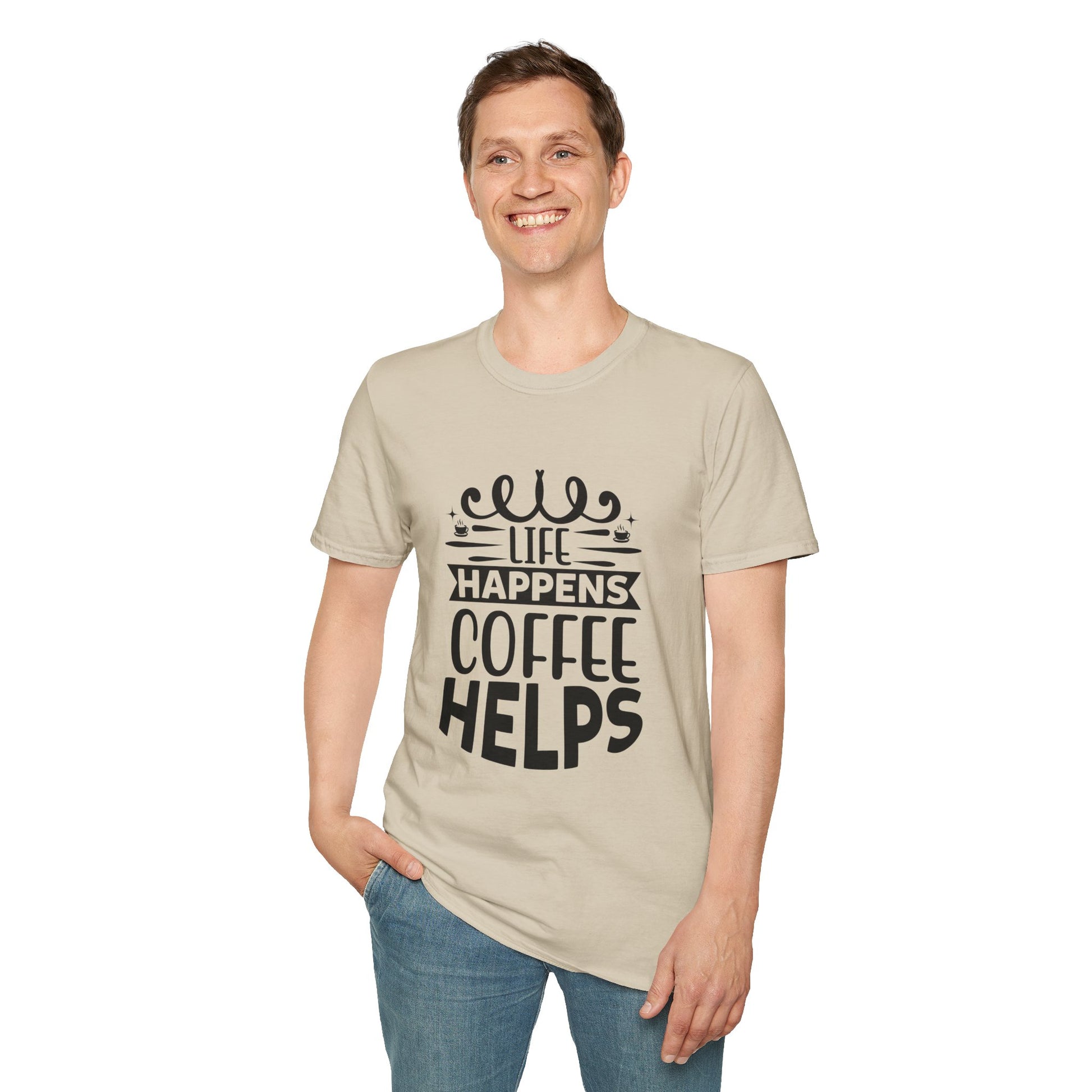 Life Happens Coffee Helps Unisex T-Shirt, T-Shirt for Coffee Lovers