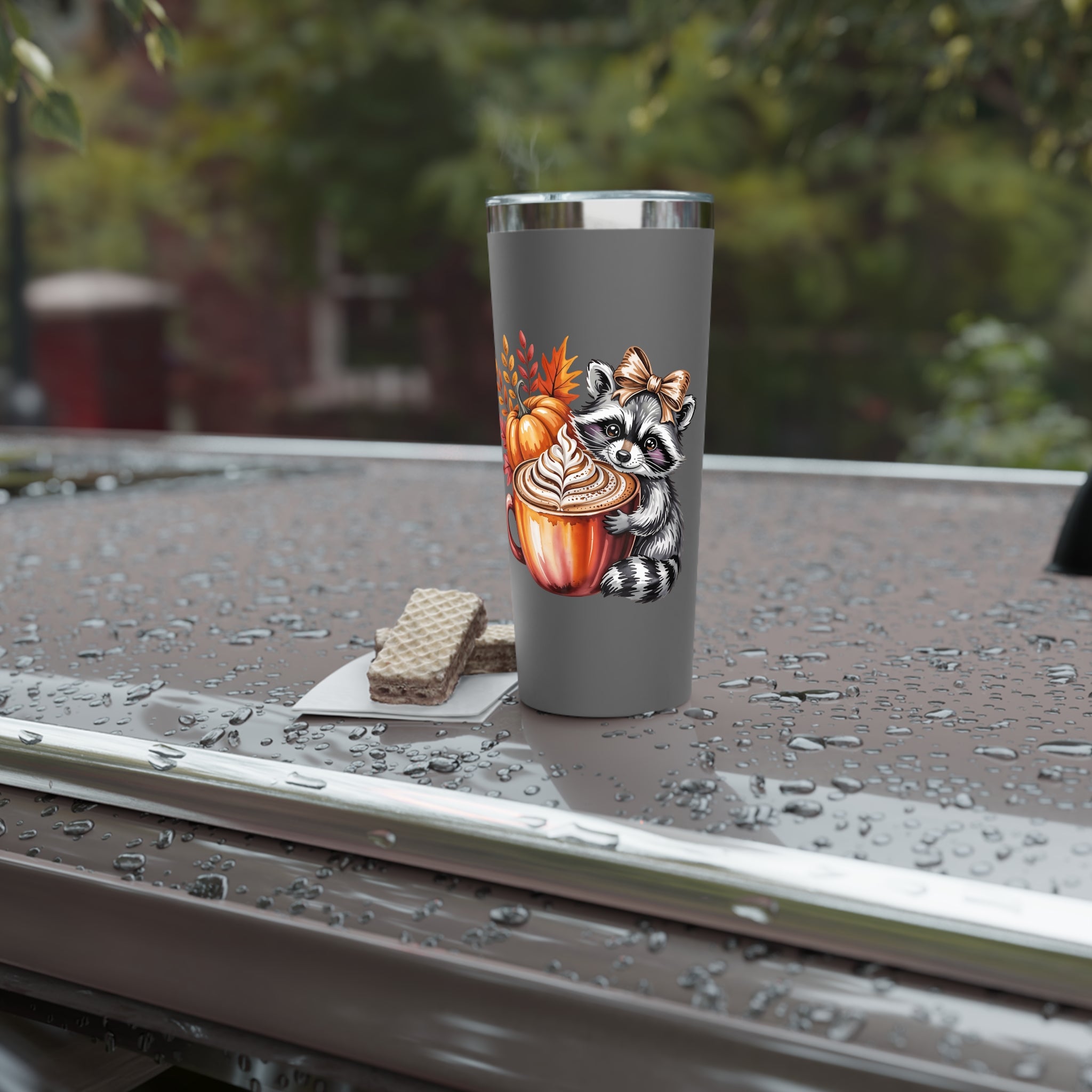 Cute Raccoon Fall Tumbler, Insulated Travel Mug for Coffee Lovers, Pumpkin Design, Perfect Gift for Autumn, Holiday Sipper