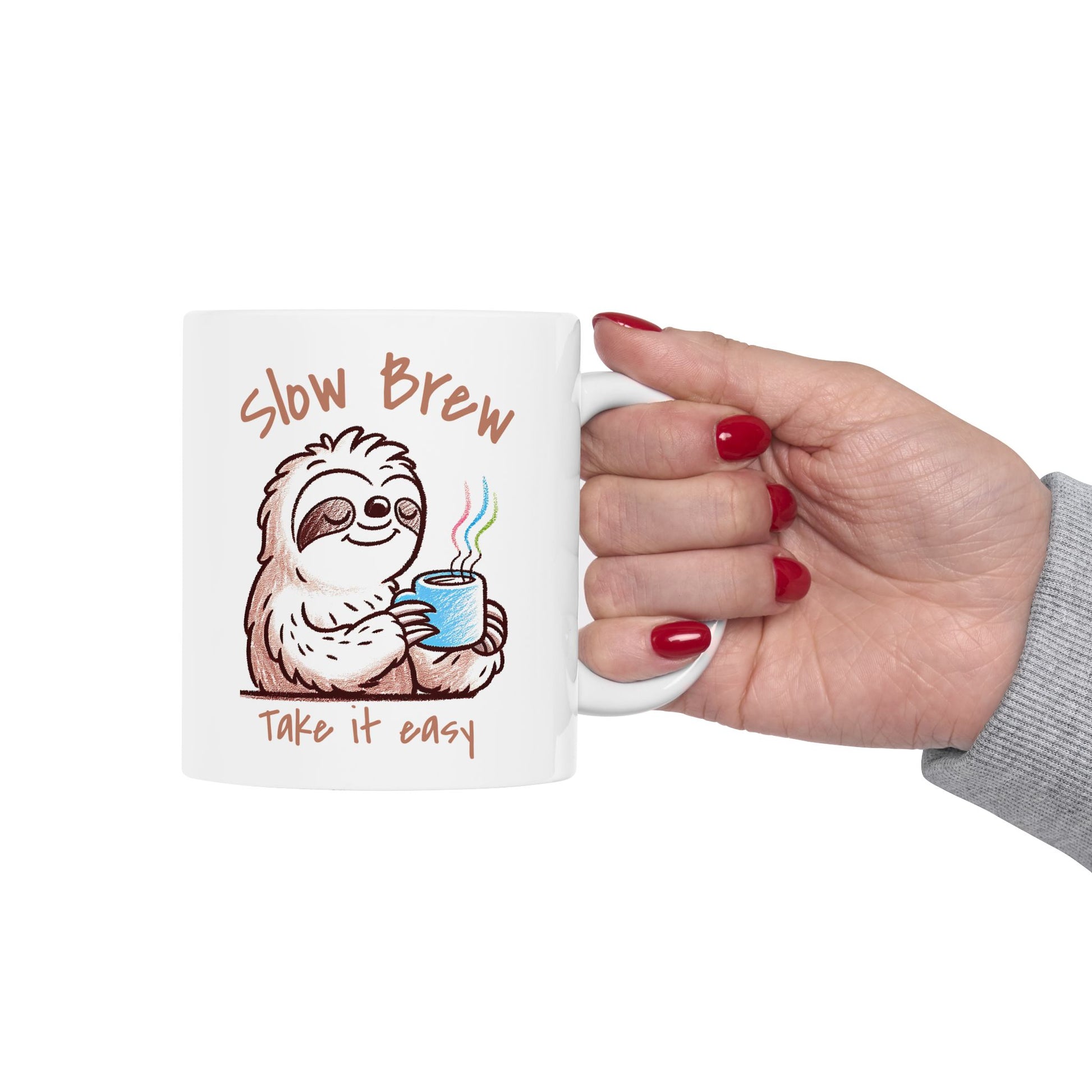 Slow Brew take it easy Ceramic Mug 11oz, Coffee Lovers Mug size 11oz
