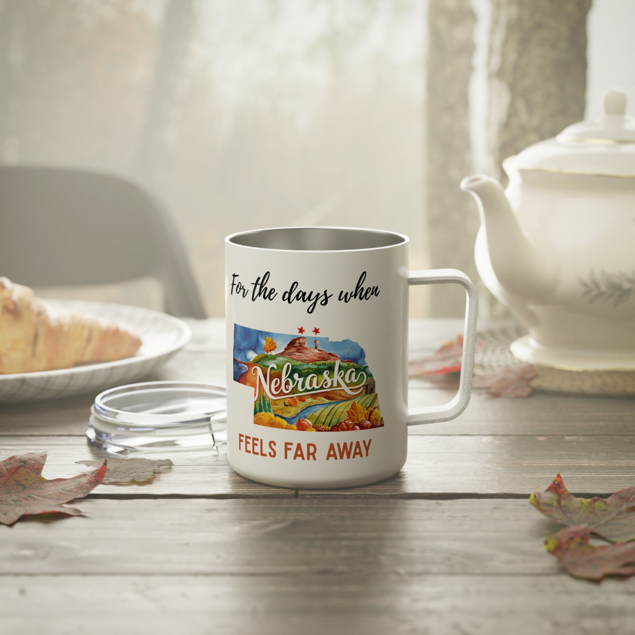 Nebraska feels far away Insulated Coffee Mug, Missing Nebraska Coffee tumbler, Homesick Mug