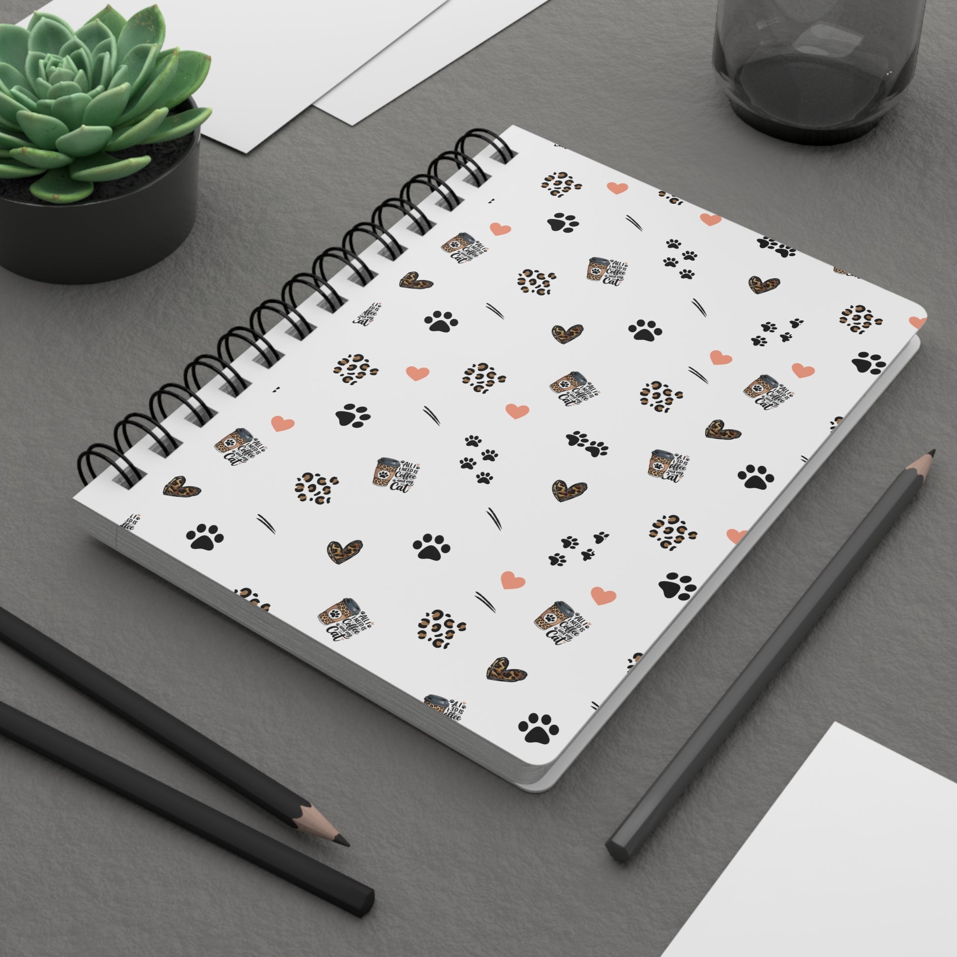 All I need is Coffee and my cat Journal, Cute Animal Print Spiral Bound Journal, Cute Notebook, Writing Journal