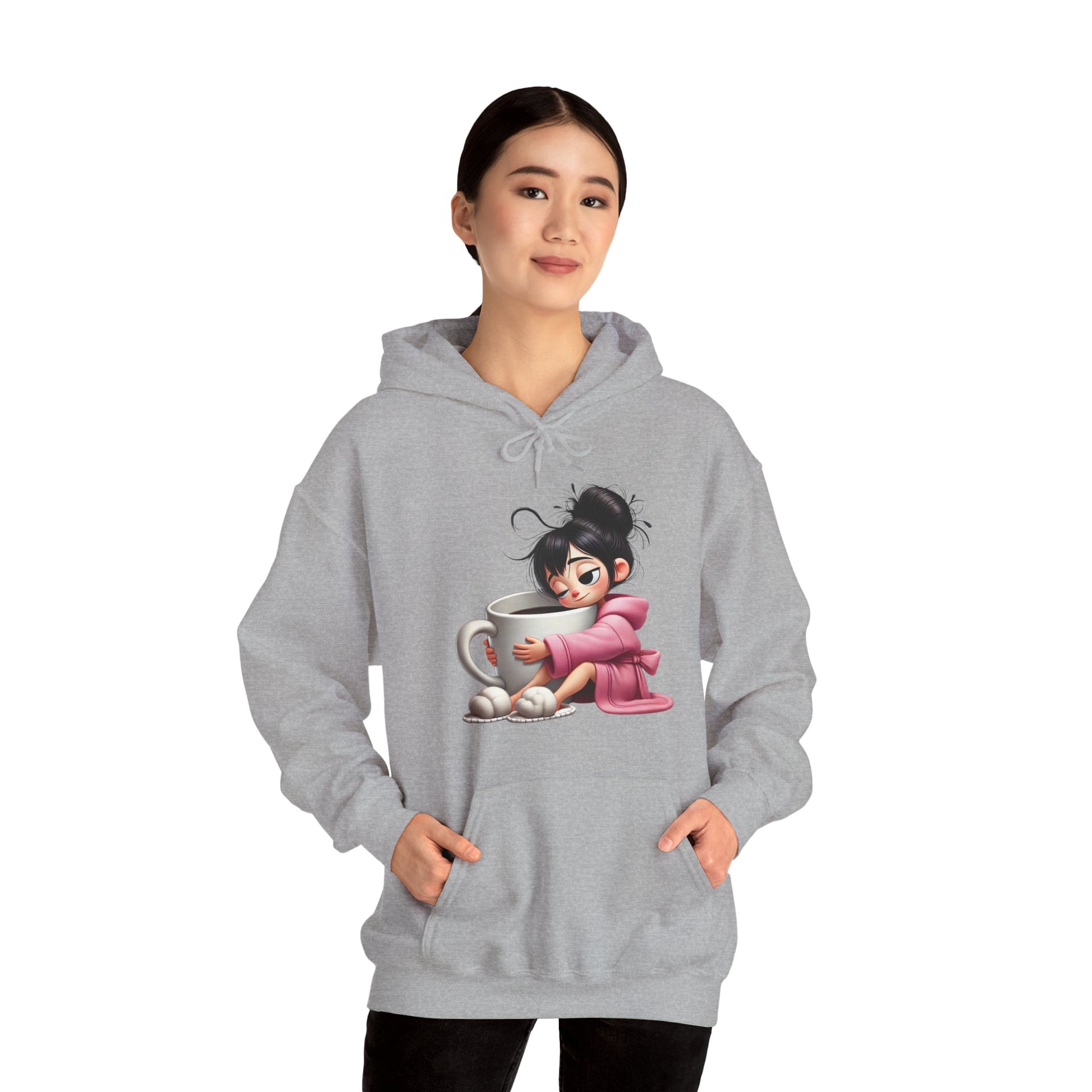 Cozy Coffee Lover Hoodie - Cute Cartoon Design for Chill Days