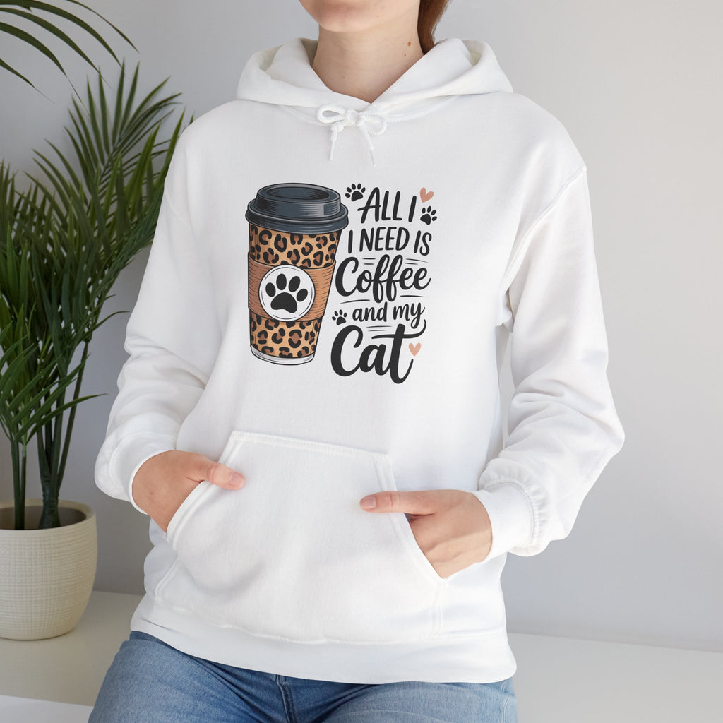 Coffee and Cat Lover Hoodie, All I need is Coffee and my cat Unisex Heavy Blend Sweatshirt, Hoodie for Coffee Lovers, Cute Hoodie