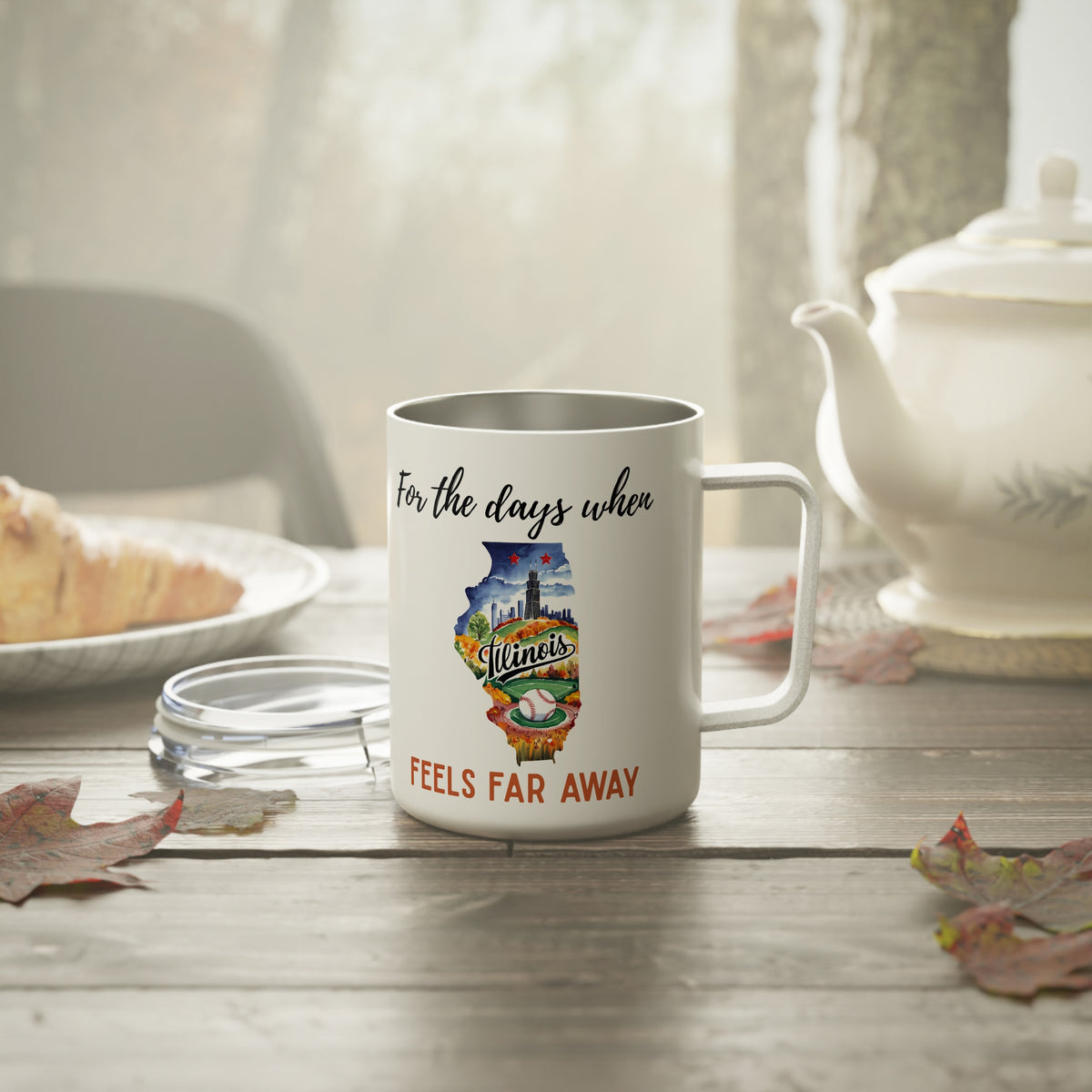 Illinois feels far away Insulated Coffee Mug, Missing Illinois Coffee tumbler, Homesick Mug