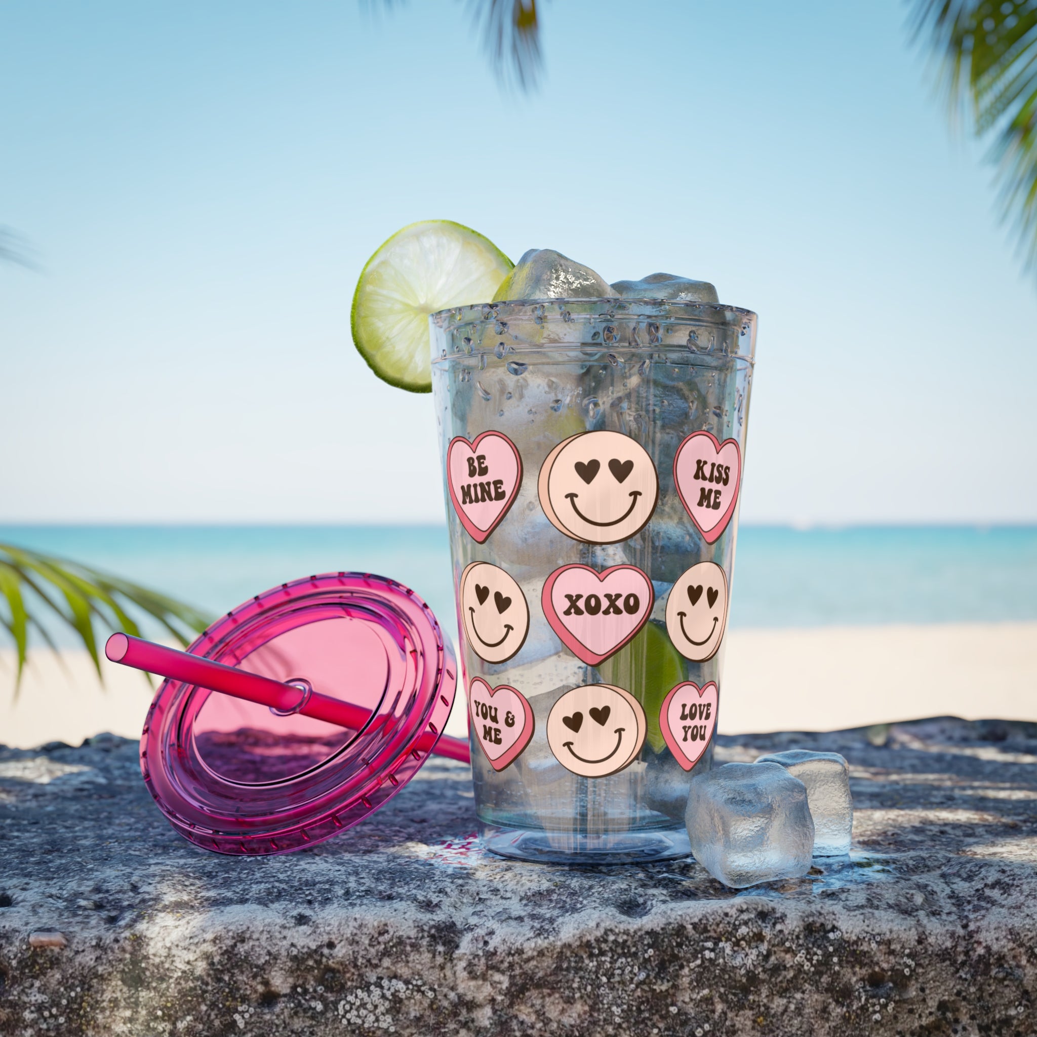 Valentine be mine Tumbler, Iced Coffee Cup, Trendy Coffee Mug, Soda Cups, Sunsplash Tumbler with lid and straw, 16oz