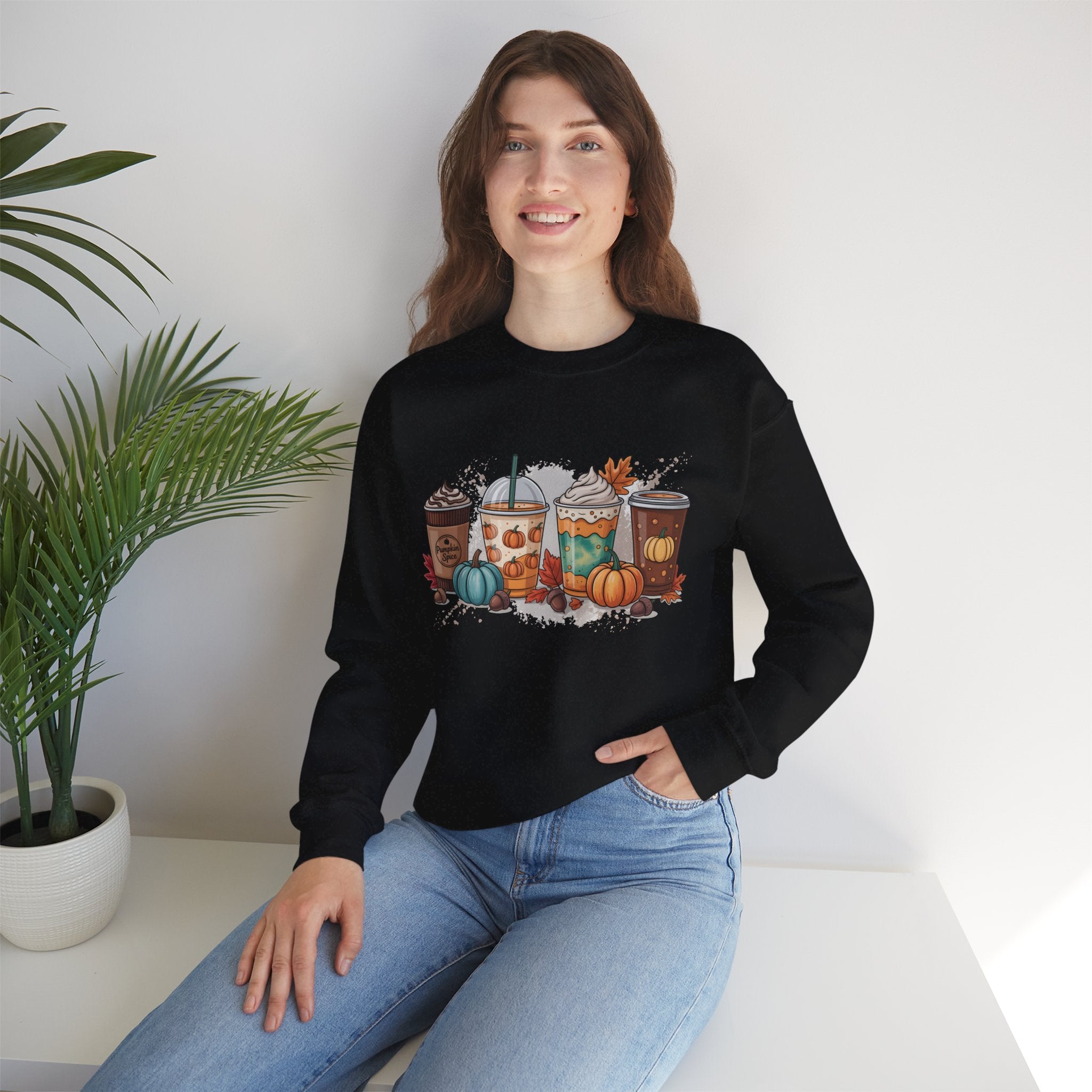 Fall-Inspired Cozy Crewneck Sweatshirt, Autumn Apparel, Unisex Coffee Lovers Sweatshirt