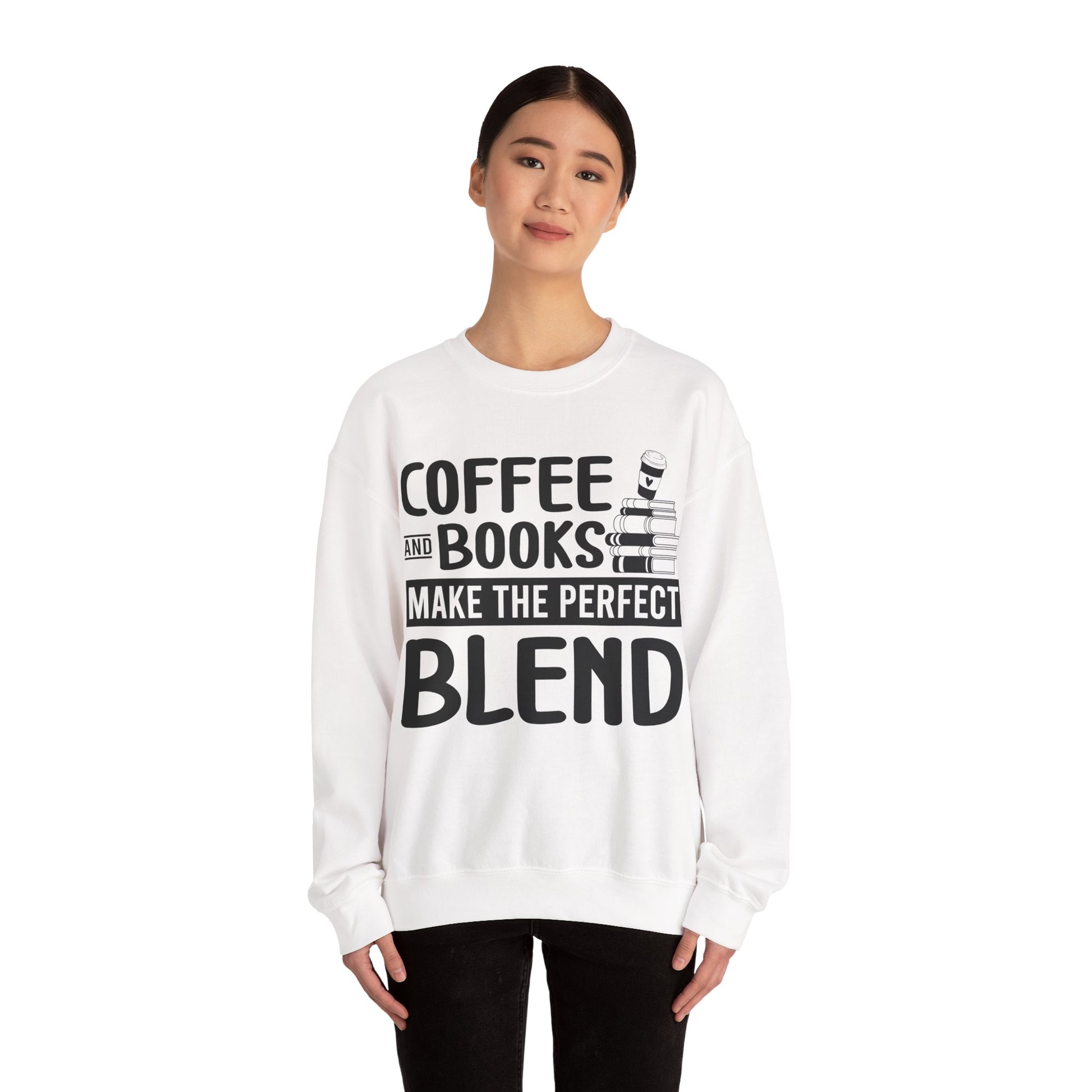 Coffee and books make the perfect blend Sweatshirt, Coffee Lovers Unisex Heavy Blend™ Crewneck Sweatshirt, Coffee Lovers Sweatshirt