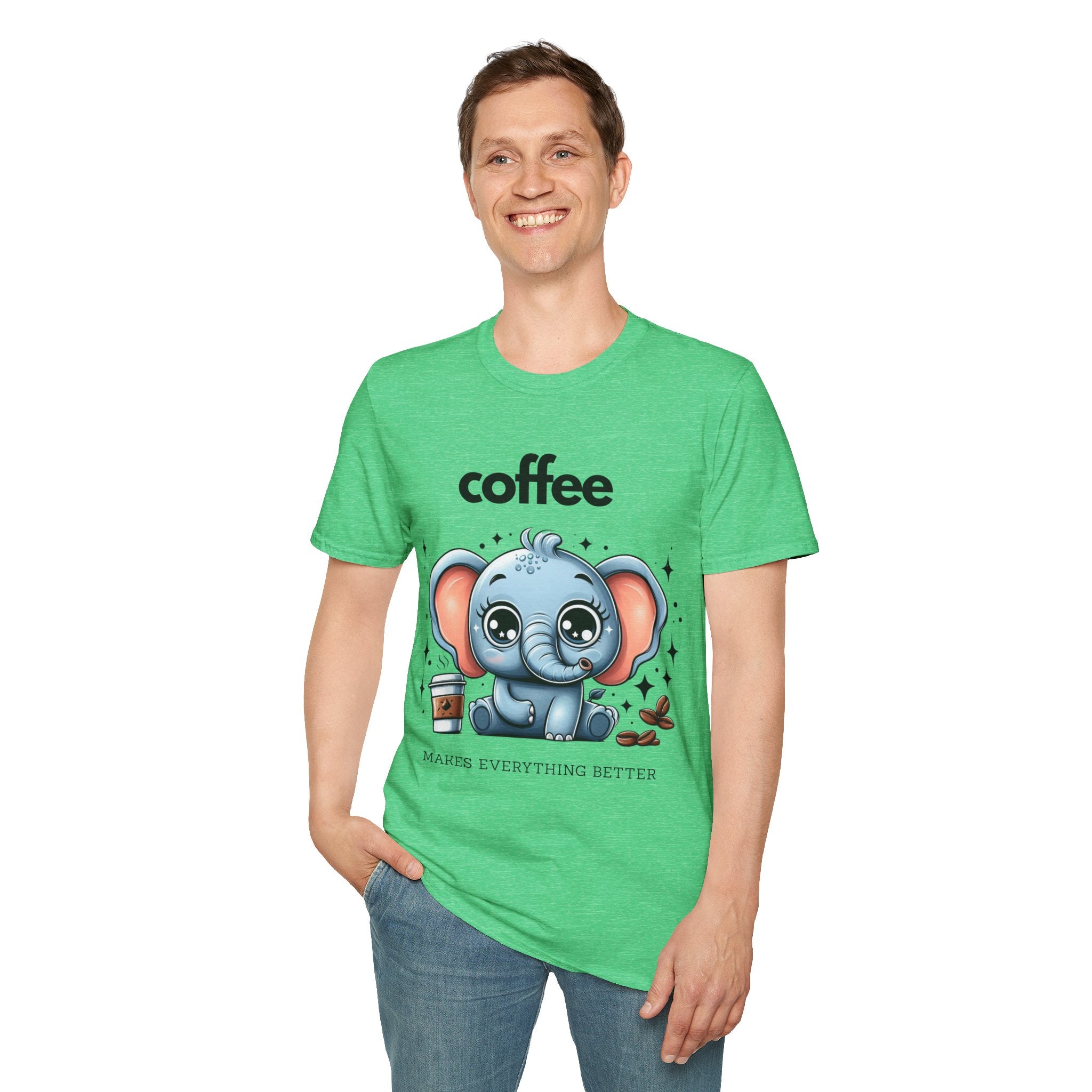 Coffee Makes Everything Better Cute Elephant Unisex Softstyle T-Shirt