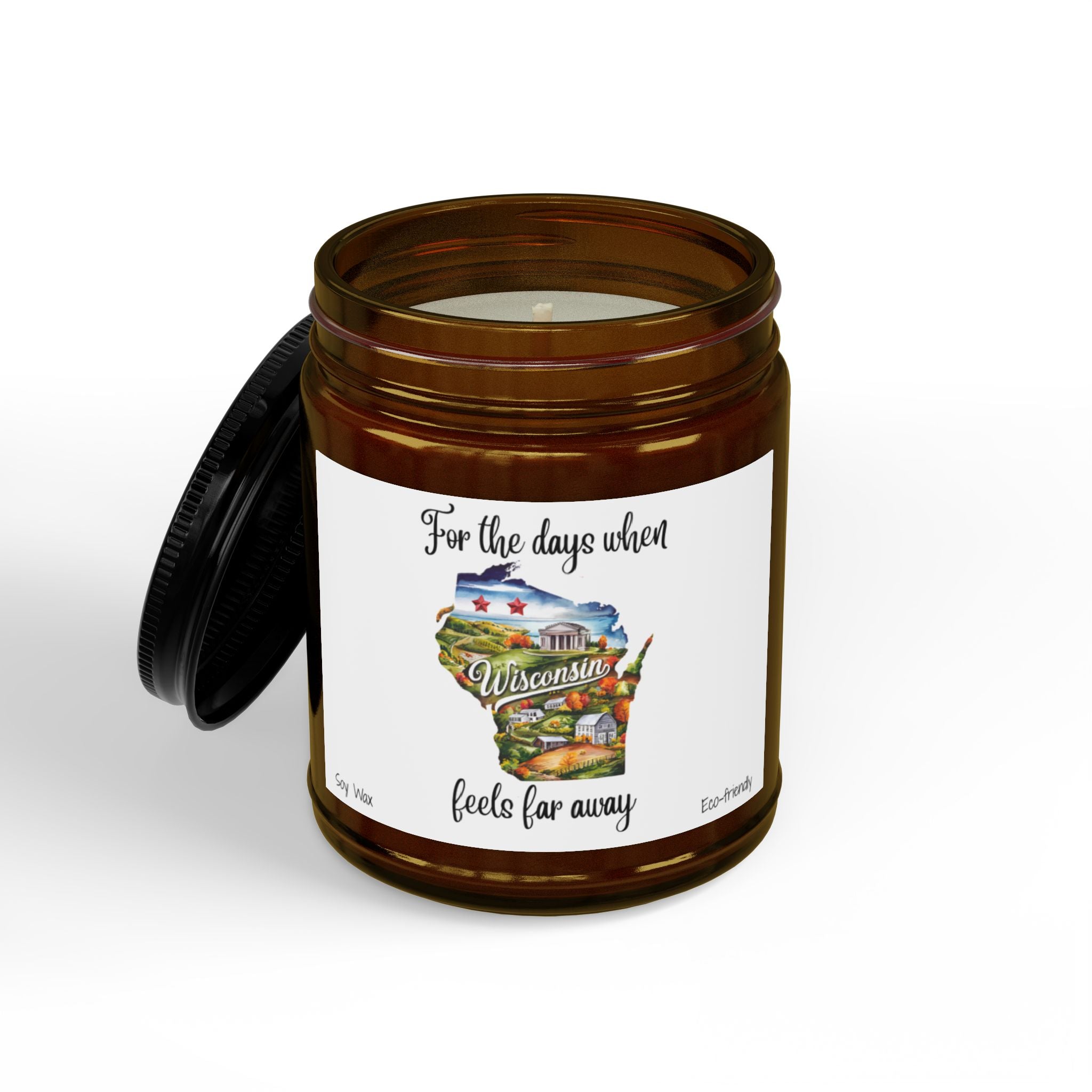 For the days when Wisconsin feels far away, Homesick Wisconsin Gift, State Candle, Wisconsin Souvenir,Soy Candles Black Lid, Retirement Gift