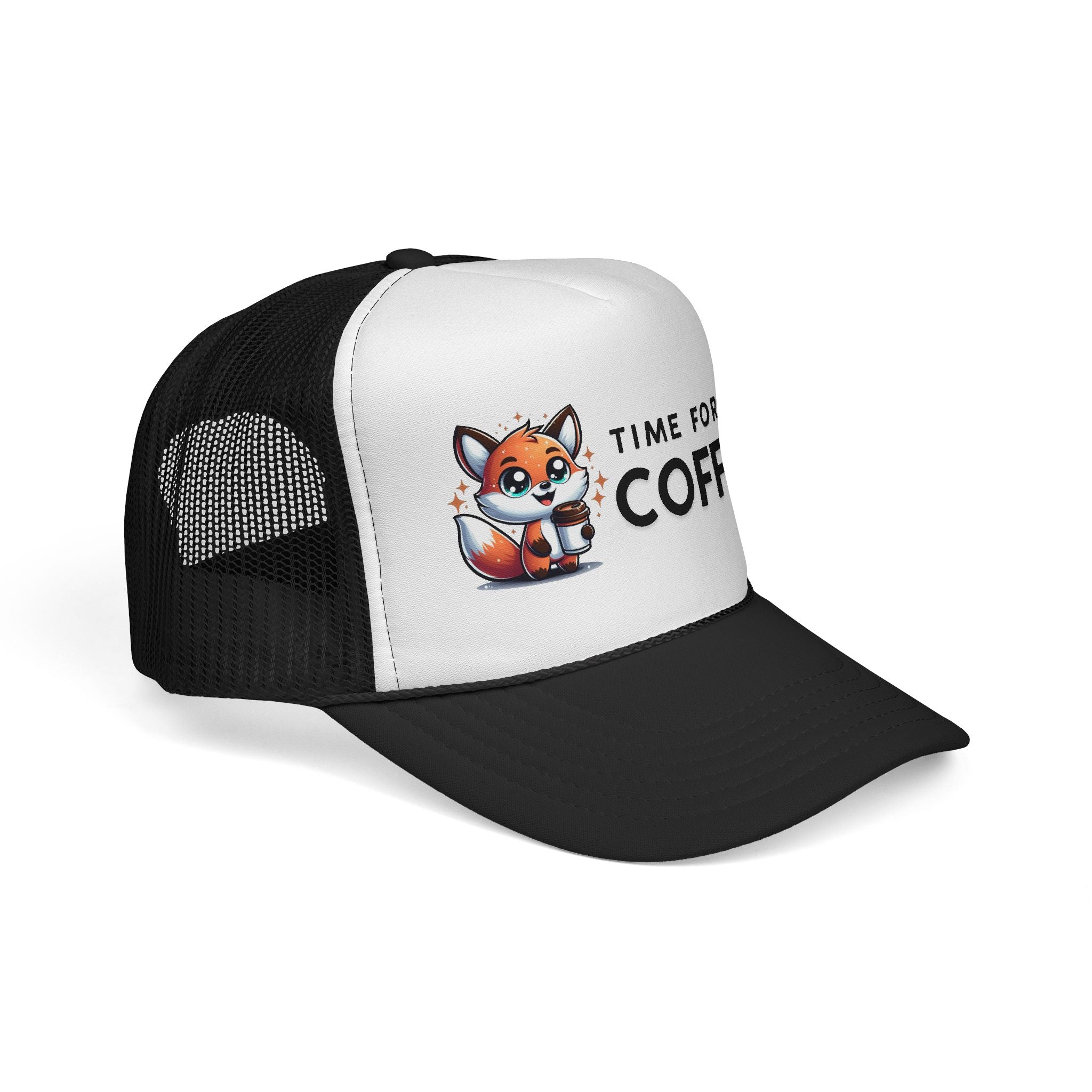 Time for Coffee Trucker Cap – Fun Fox Design | Perfect Gift for Coffee Lovers, Outdoor Adventures, Birthdays, Friends, Casual Style