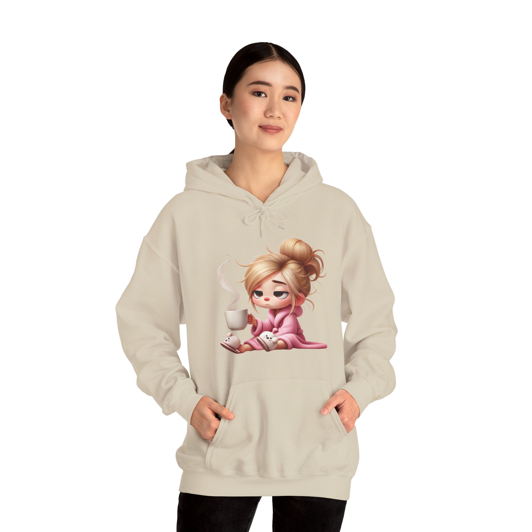 Cozy Illustration Hooded Sweatshirt, Relaxing Hoodie for Coffee Lovers