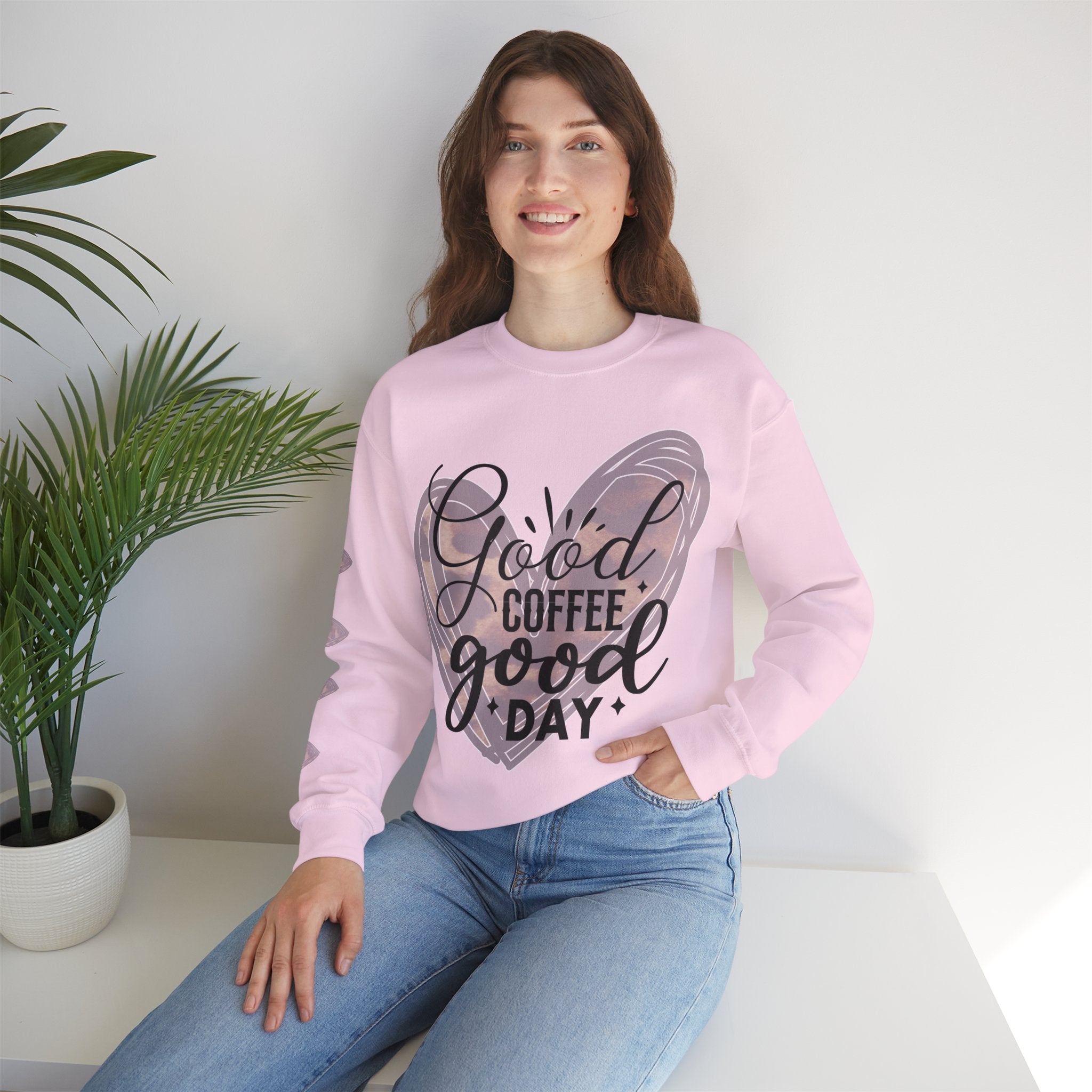 Good Coffee Good Day Crewneck Sweatshirt, Coffee Lovers Sweatshirt, Gift for her, Cute Sweatshirt, Leopard Heart Sweatshirt