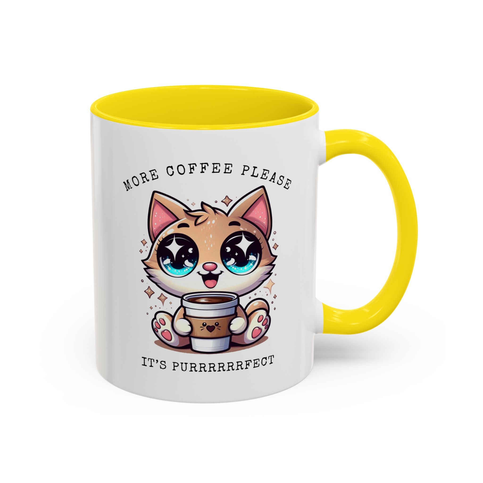 Cute Cat Coffee Mug - More Coffee Please, Adorable Gift for Cat Lovers, Fun Kitchen Decor, Perfect for Birthdays or Holidays
