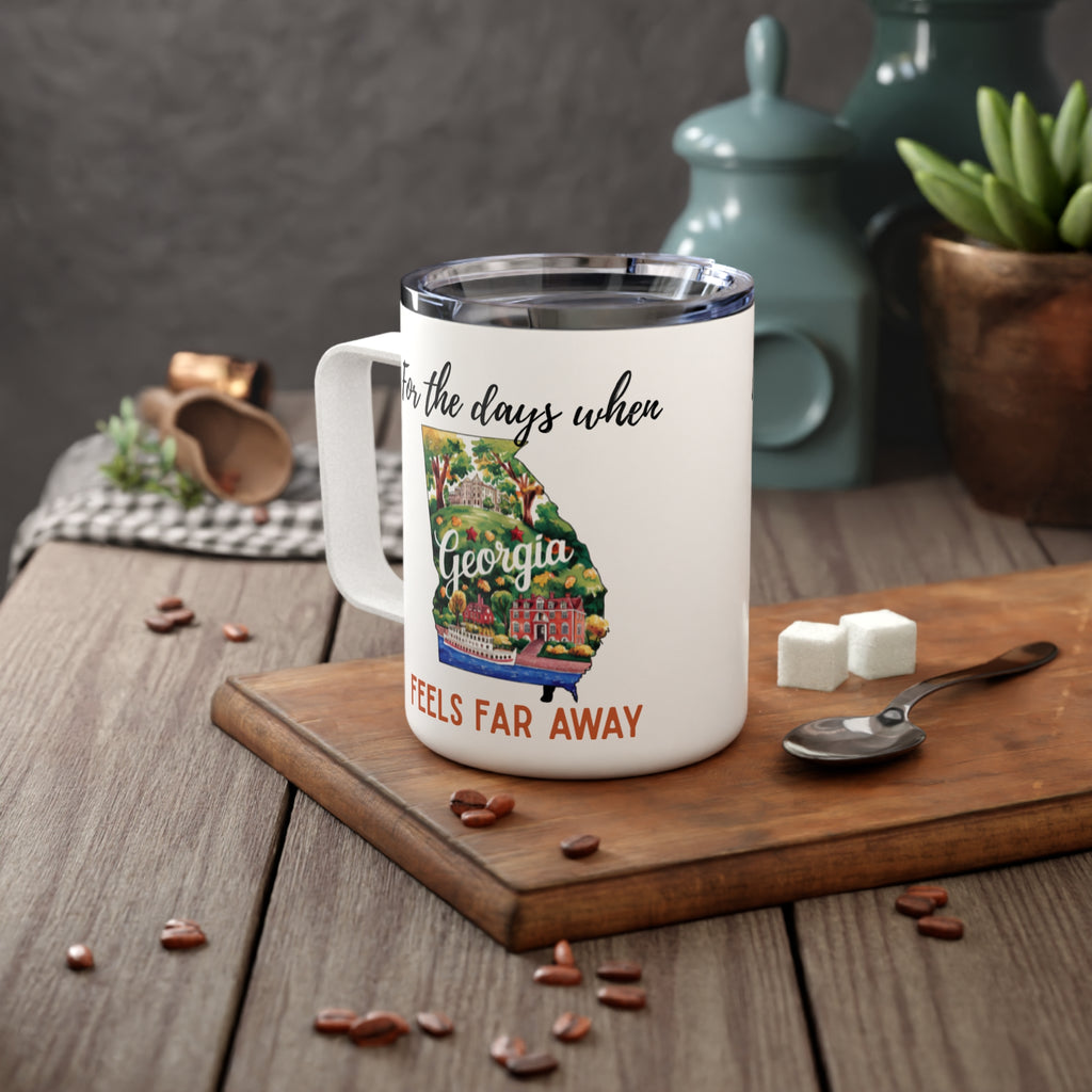 Georgia feels far away Insulated Coffee Mug, Missing Georgia Coffee tumbler, Homesick Mug
