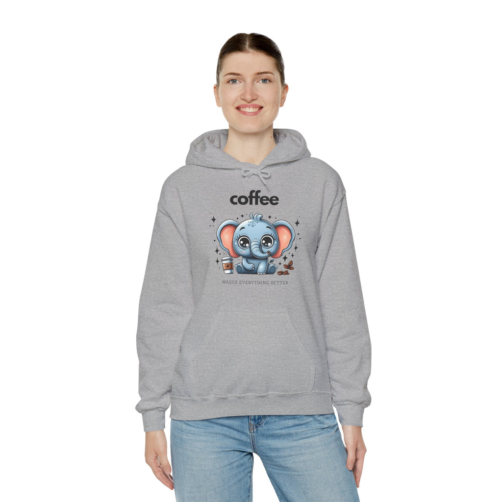 Coffee Loving Elephant Hoodie, Cute Sweatshirt for Animal Lovers, Gifts for Her, Cozy Fashion, Warm Winter Wear