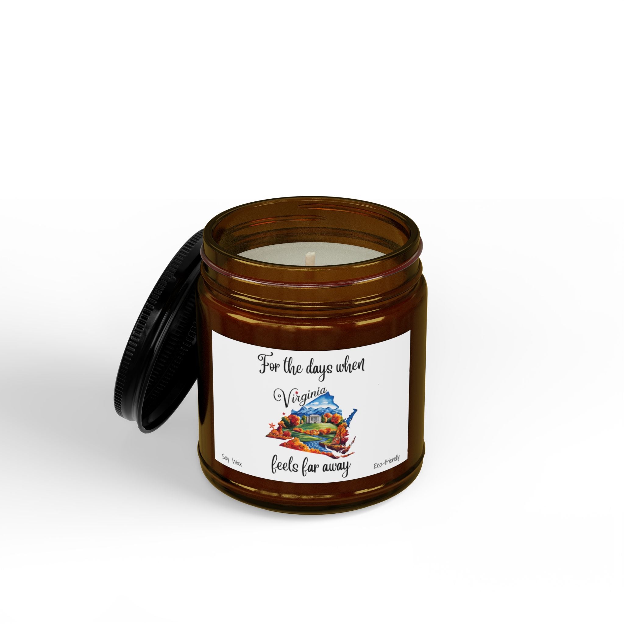 When Virginia feels far away, Homesick Virginia Gift, State Candle, Virginia Souvenir, Scented Soy Candles Black Lid, Eco-friendly Gift
