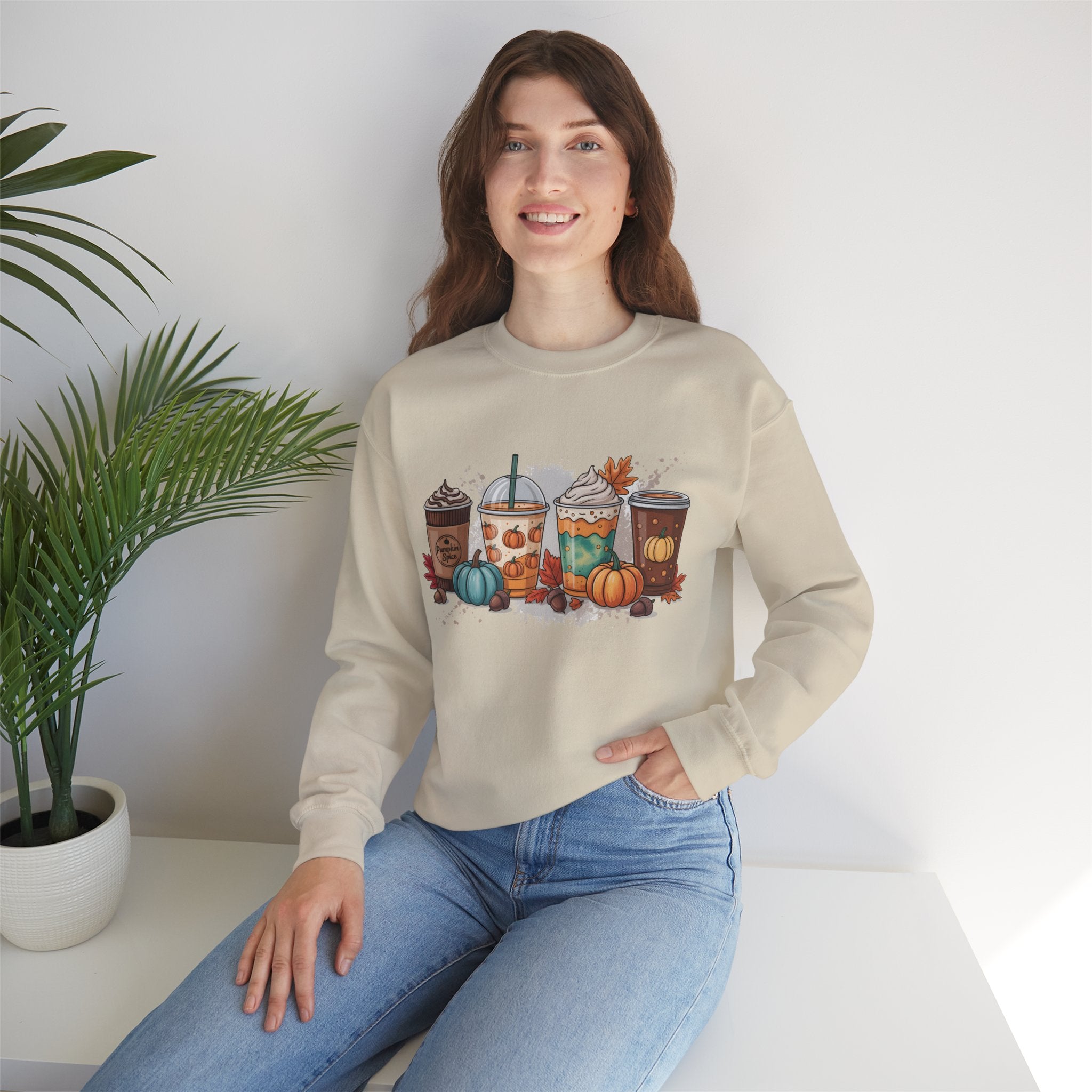 Fall-Inspired Cozy Crewneck Sweatshirt, Autumn Apparel, Unisex Coffee Lovers Sweatshirt