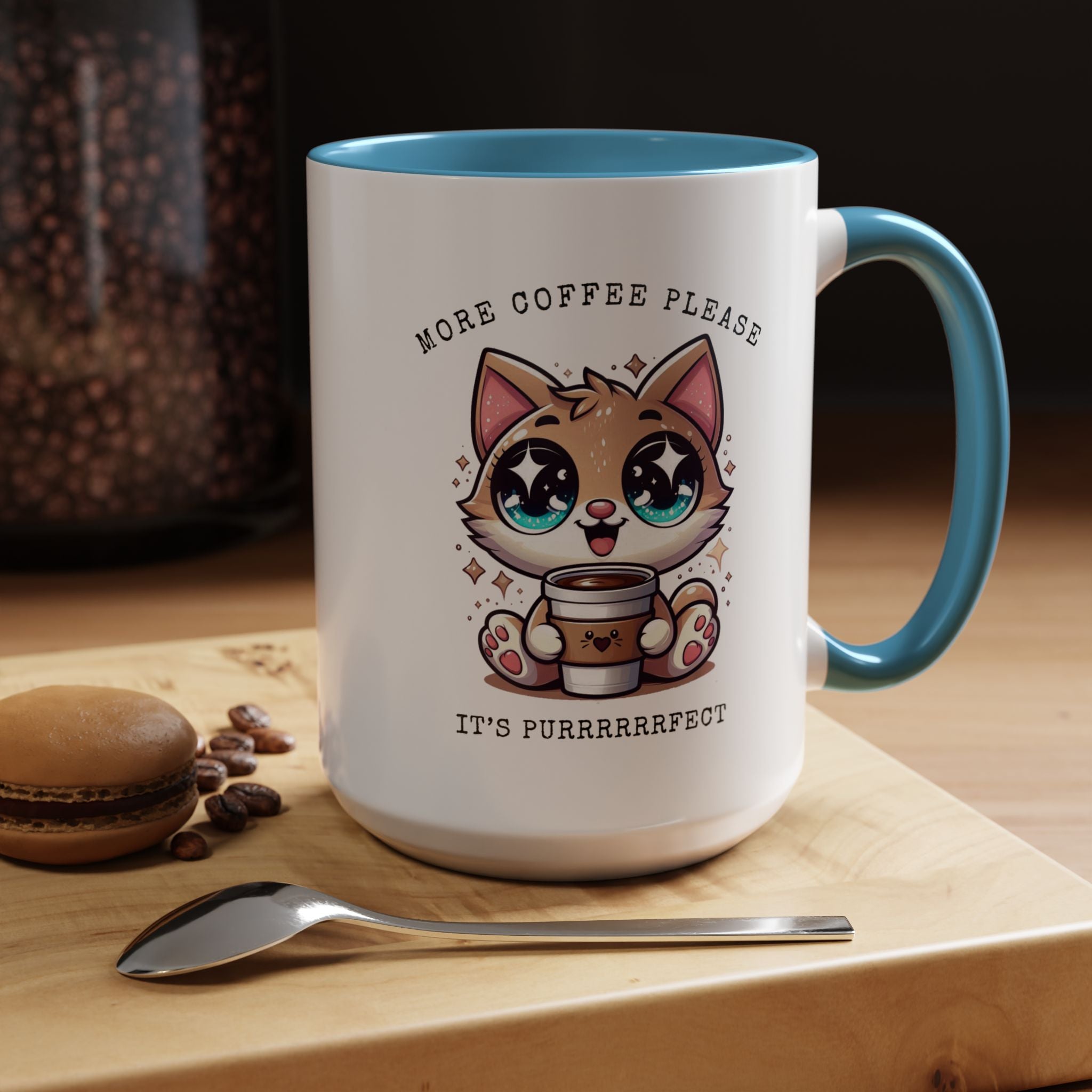 Cute Cat Coffee Mug - More Coffee Please, Adorable Gift for Cat Lovers, Fun Kitchen Decor, Perfect for Birthdays or Holidays