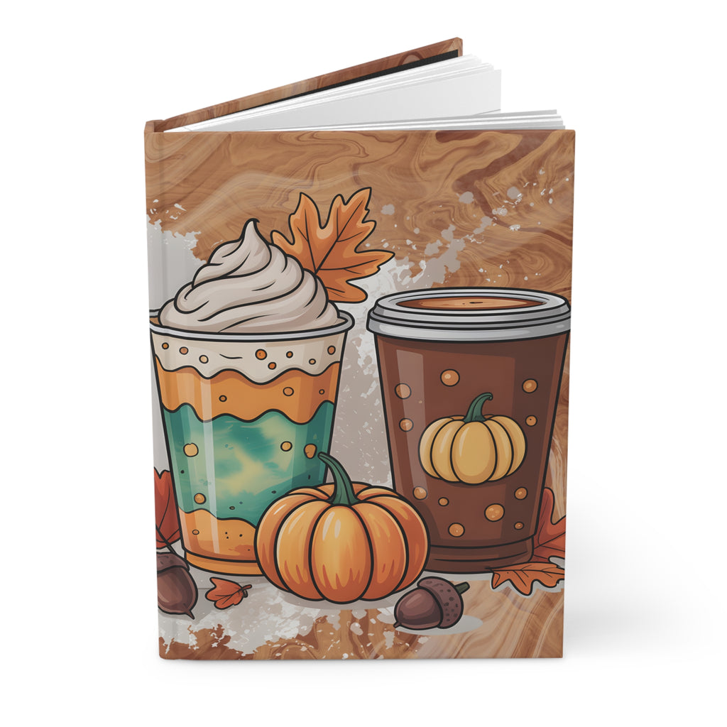 Autumn-Themed Hardcover Journal with Pumpkin Spice Design, Coffee Lovers Journal, Fall Journal, Gift for Writers, Thanksgiving Journal