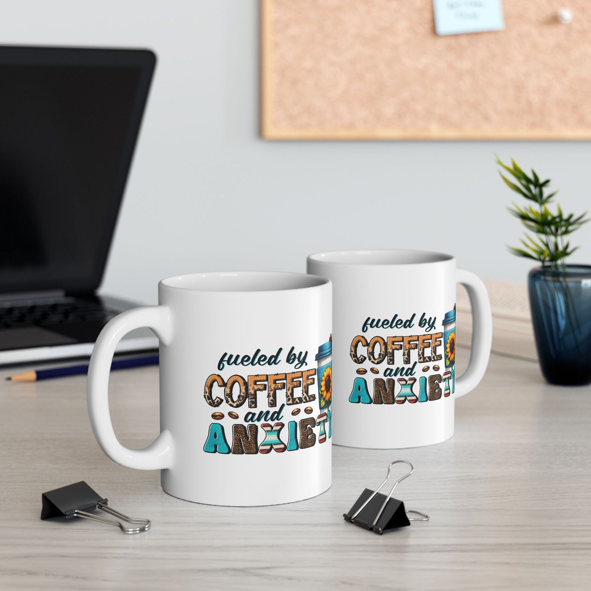 Fueled by Coffee and Anxiety Coffee Mug, Sunflower Coffee Ceramic Mug 11oz
