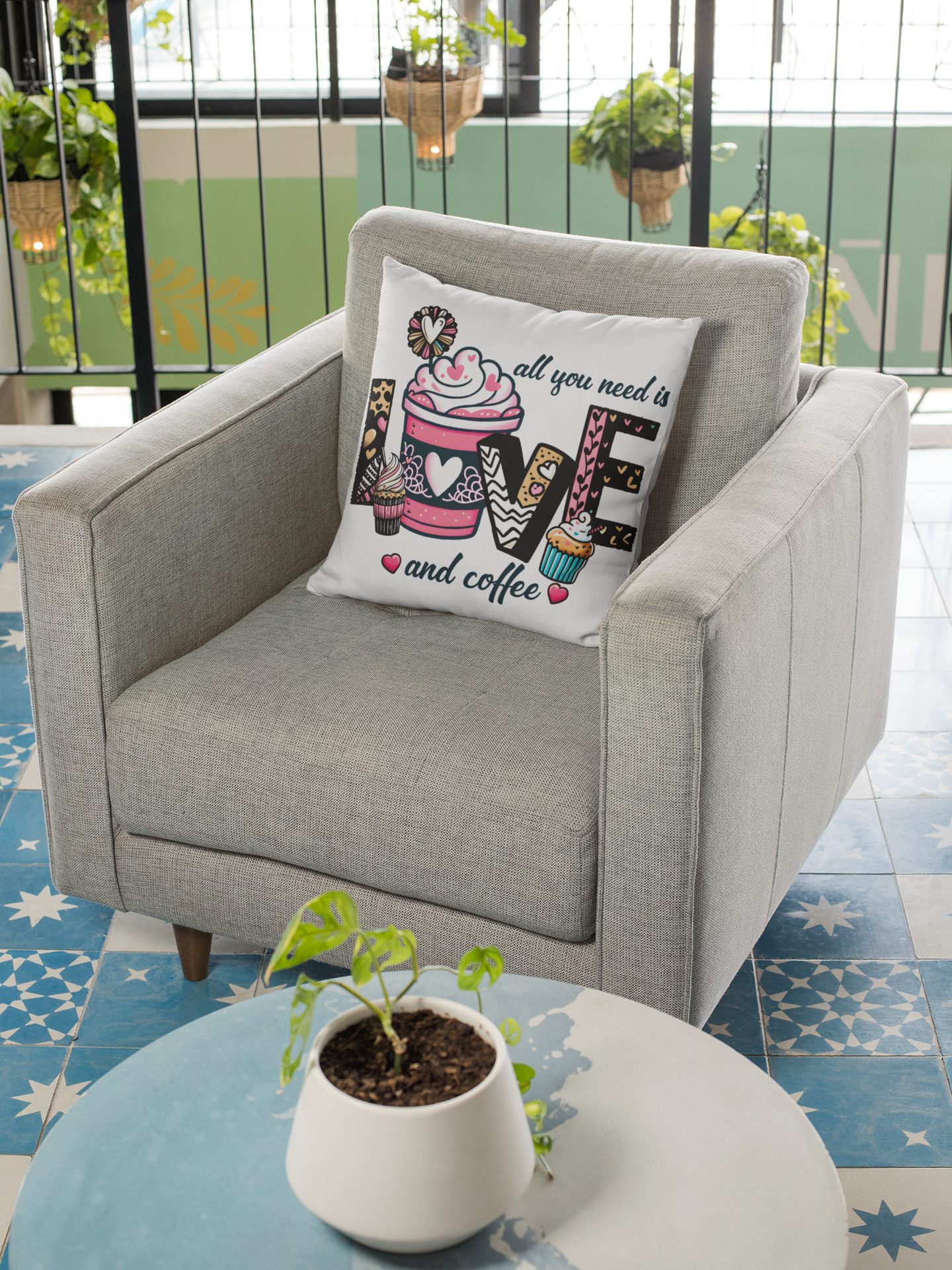 All you need is Love and Coffee Spun Polyester Square Pillow, Coffee Lovers Pillow