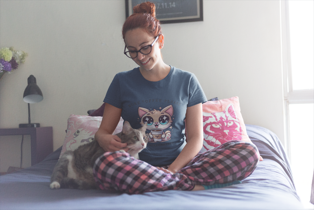 Cute Coffee Cat T-Shirt, Perfect for Cat Lovers, More coffee please .... It's purrrrfuct, Unisex Softstyle Tee