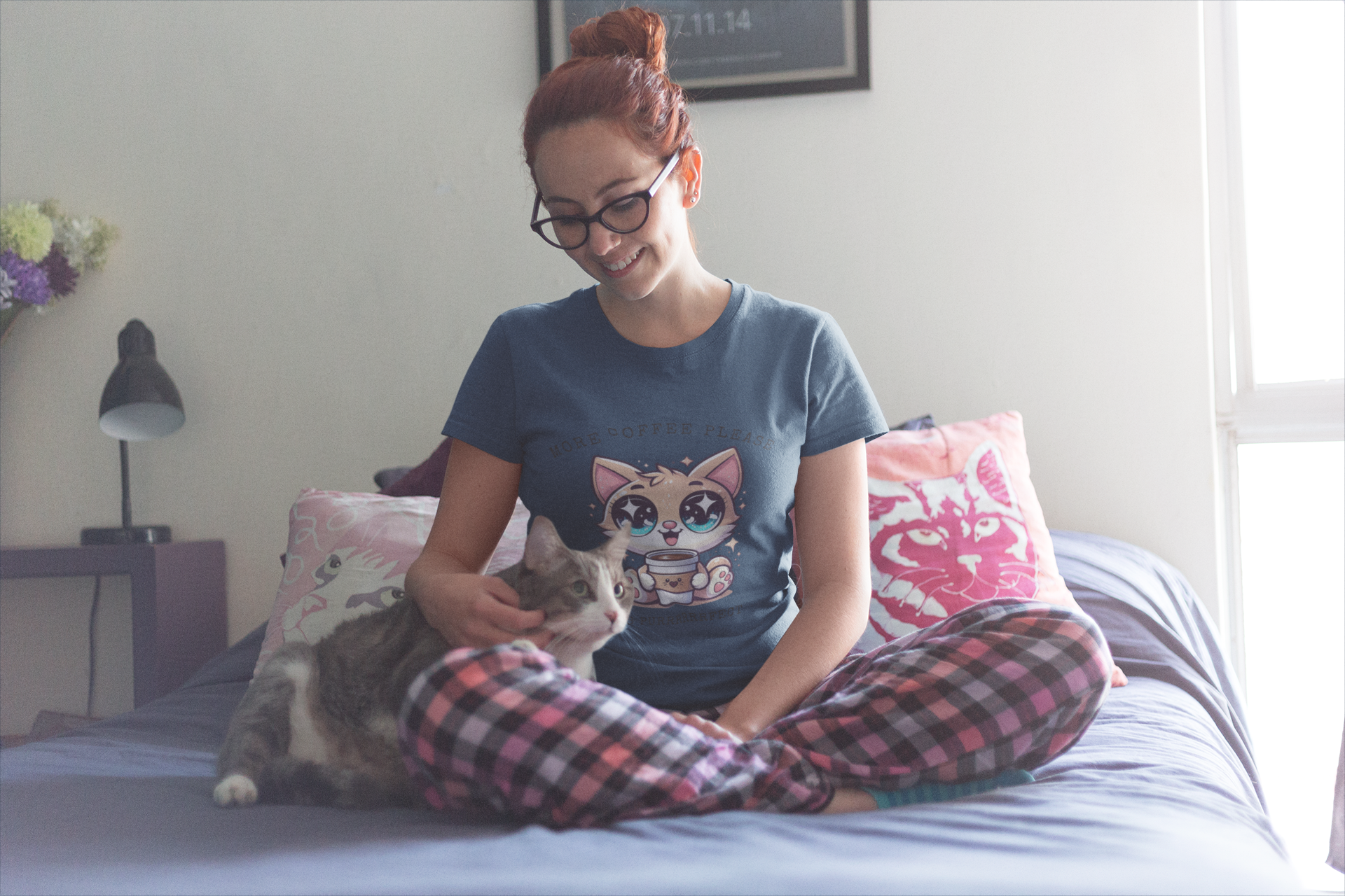 Cute Coffee Cat T-Shirt, Perfect for Cat Lovers, More coffee please .... It's purrrrfuct, Unisex Softstyle Tee