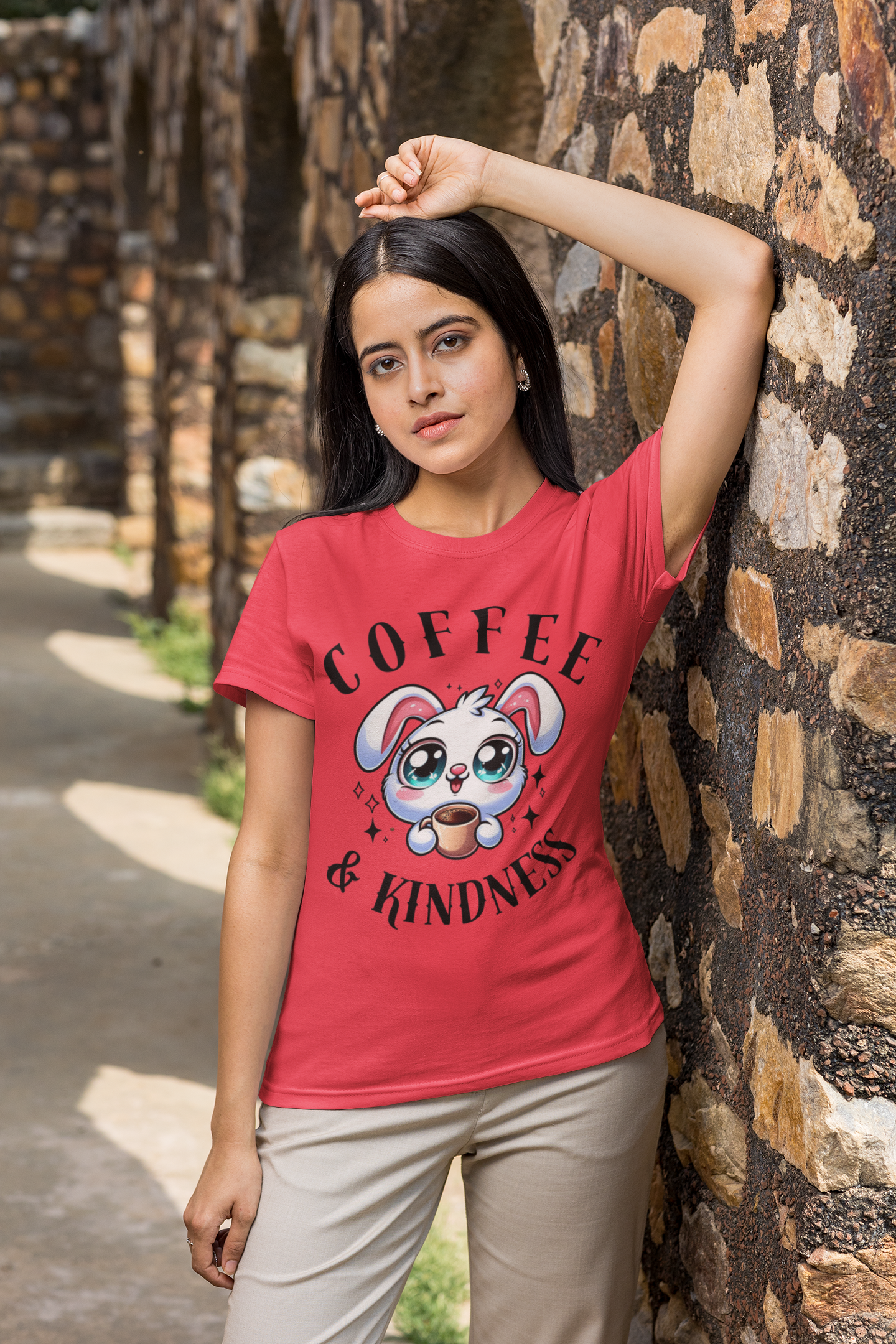 Coffee & Kindness Graphic T-Shirt, Cute Bunny Tee, Gift for Coffee Lovers, Animal Lover Shirt, Coffee Lovers T-Shirt
