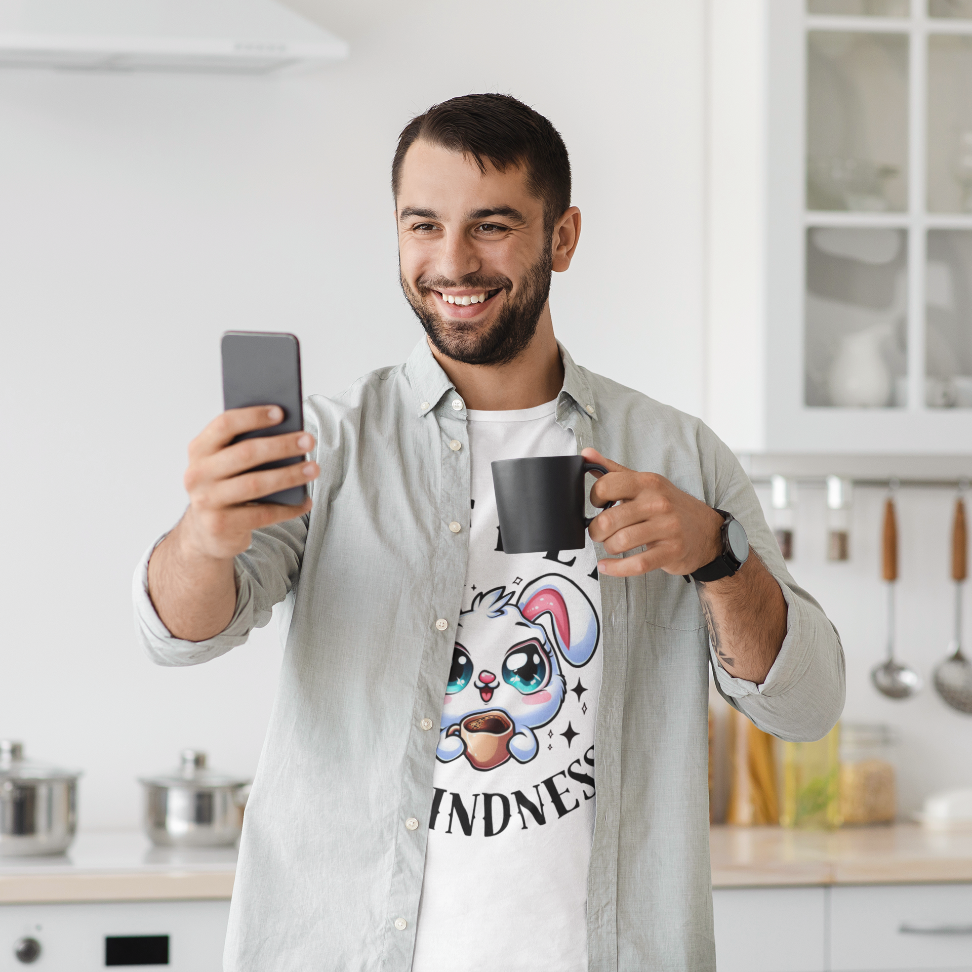 Coffee & Kindness Graphic T-Shirt, Cute Bunny Tee, Gift for Coffee Lovers, Animal Lover Shirt, Coffee Lovers T-Shirt