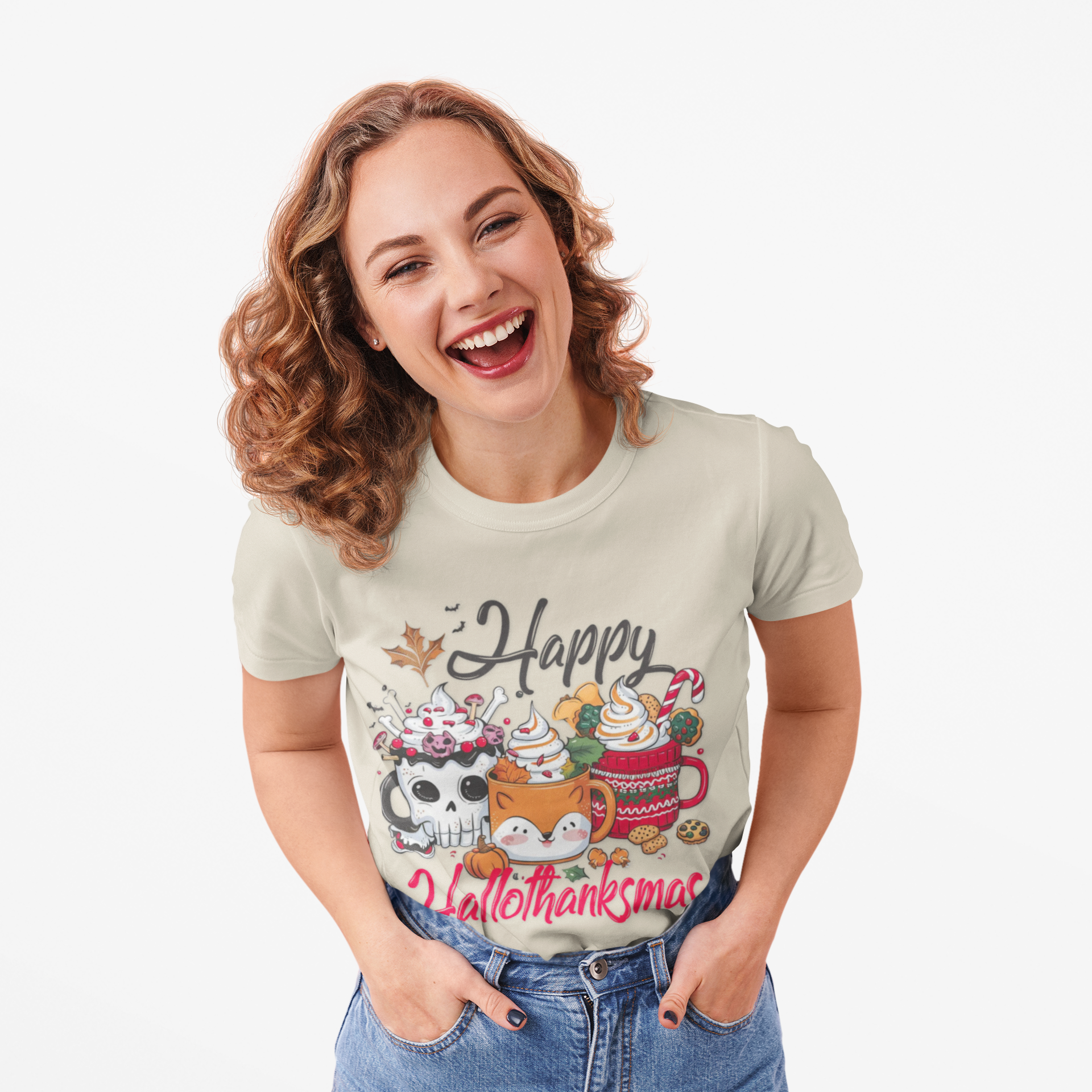 Happy Hallothanksmas Unisex Softstyle T-Shirt | Cute Holiday Tee, Fall Shirt, Halloween Christmas Shirt