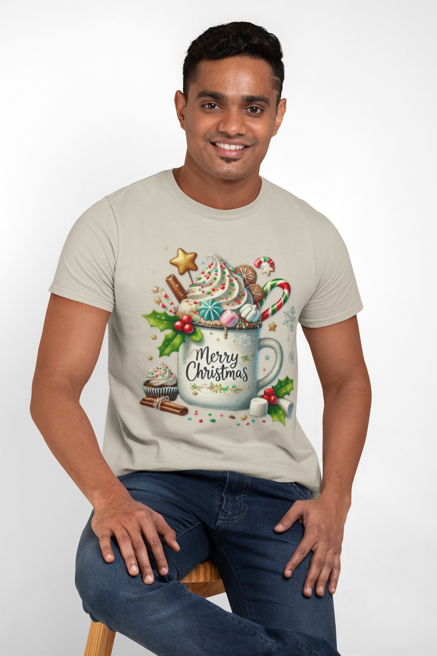 Merry Christmas Mug Design T-Shirt, Holiday Gift, Family Reunion Shirt, Christmas Party Wear, Cozy Winter Apparel