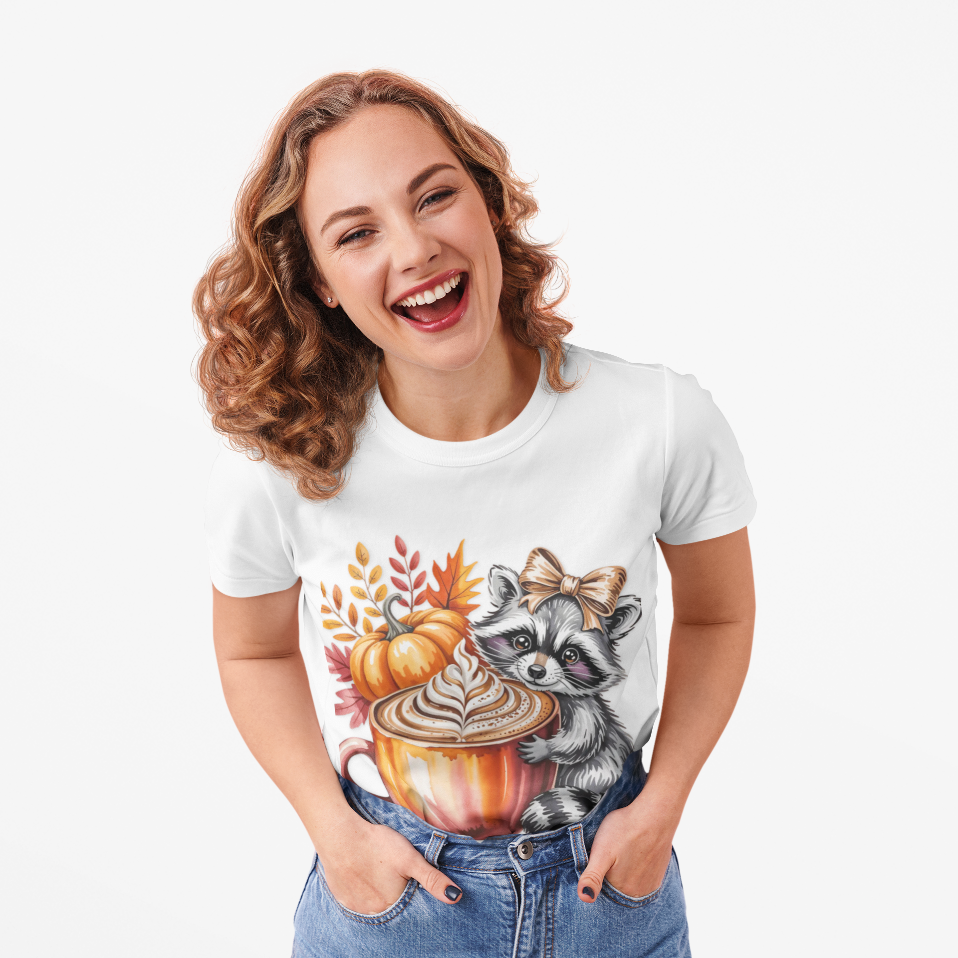 Cute Raccoon Fall T-Shirt, Autumn Tee, Cozy Coffee Shirt, Gift for Animal Lovers, Halloween Apparel, Seasonal Fashion