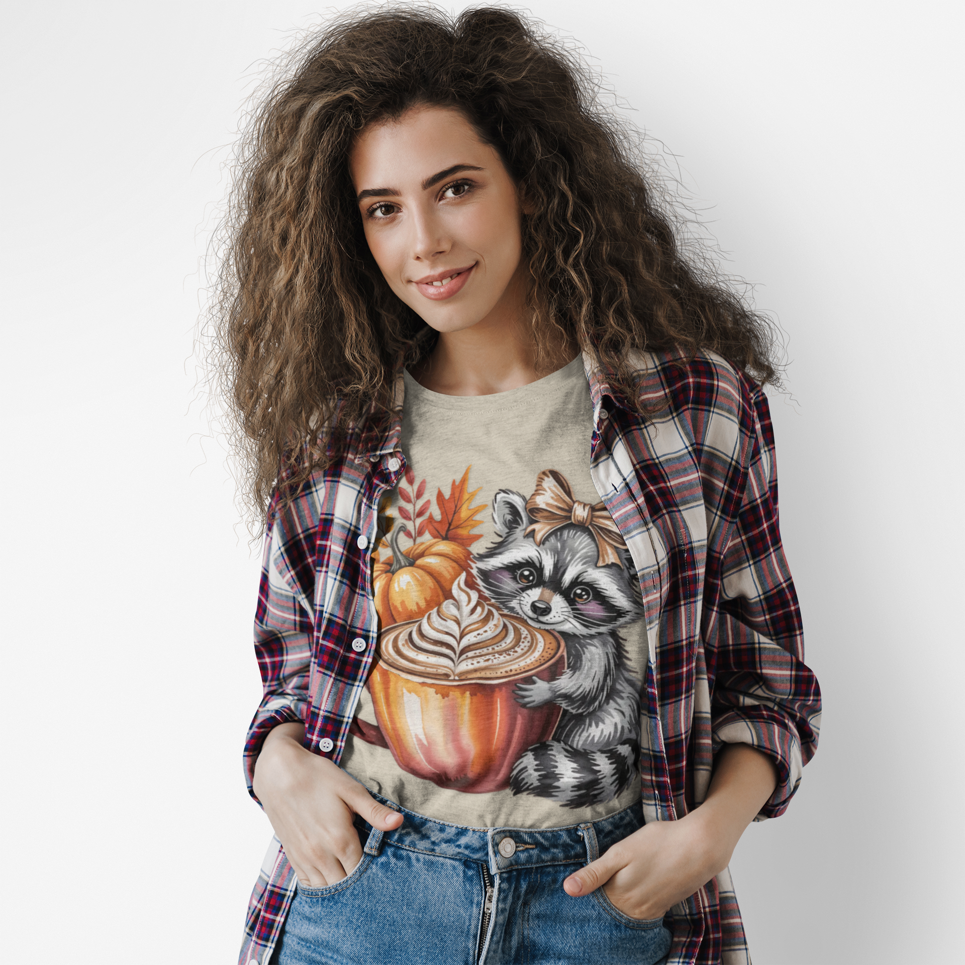 Cute Raccoon Fall T-Shirt, Autumn Tee, Cozy Coffee Shirt, Gift for Animal Lovers, Halloween Apparel, Seasonal Fashion