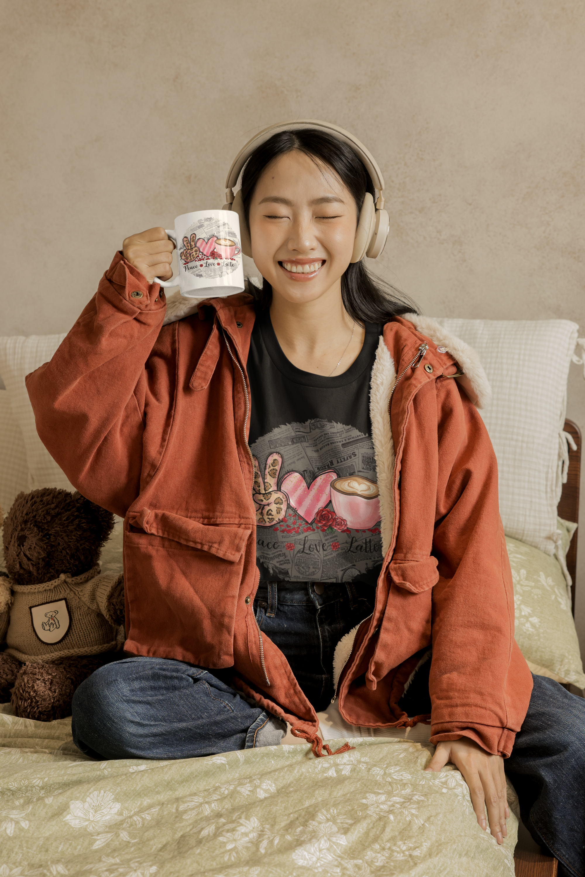 Peace Love Latte Coffee T-Shirt, Coffee Lovers Shirt, Latte Lover Shirt, Latte Coffee Cups Shirt, Cute Softstyle T-Shirt, Coworker gift ideas,