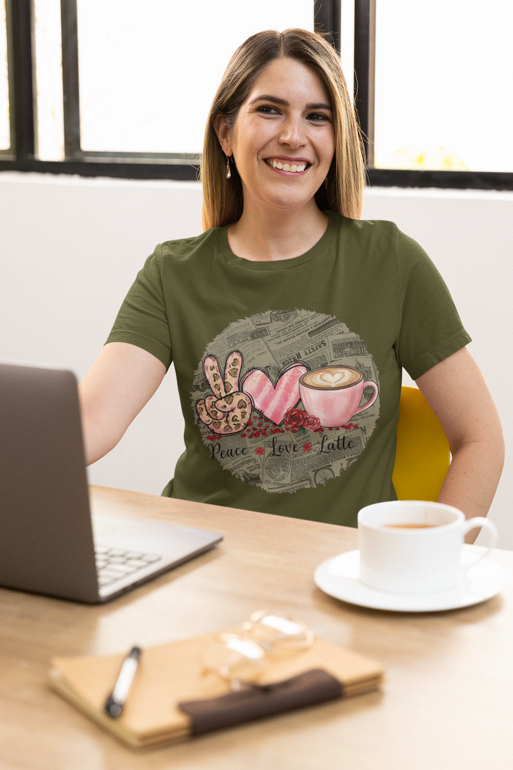 Peace Love Latte Coffee T-Shirt, Coffee Lovers Shirt, Latte Lover Shirt, Latte Coffee Cups Shirt, Cute Softstyle T-Shirt, Coworker gift ideas,