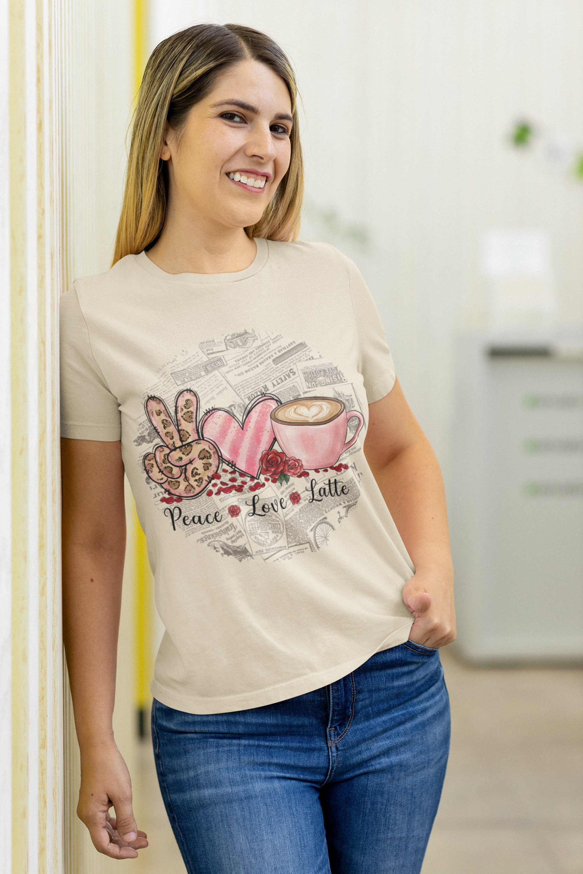Peace Love Latte Coffee T-Shirt, Coffee Lovers Shirt, Latte Lover Shirt, Latte Coffee Cups Shirt, Cute Softstyle T-Shirt, Coworker gift ideas,
