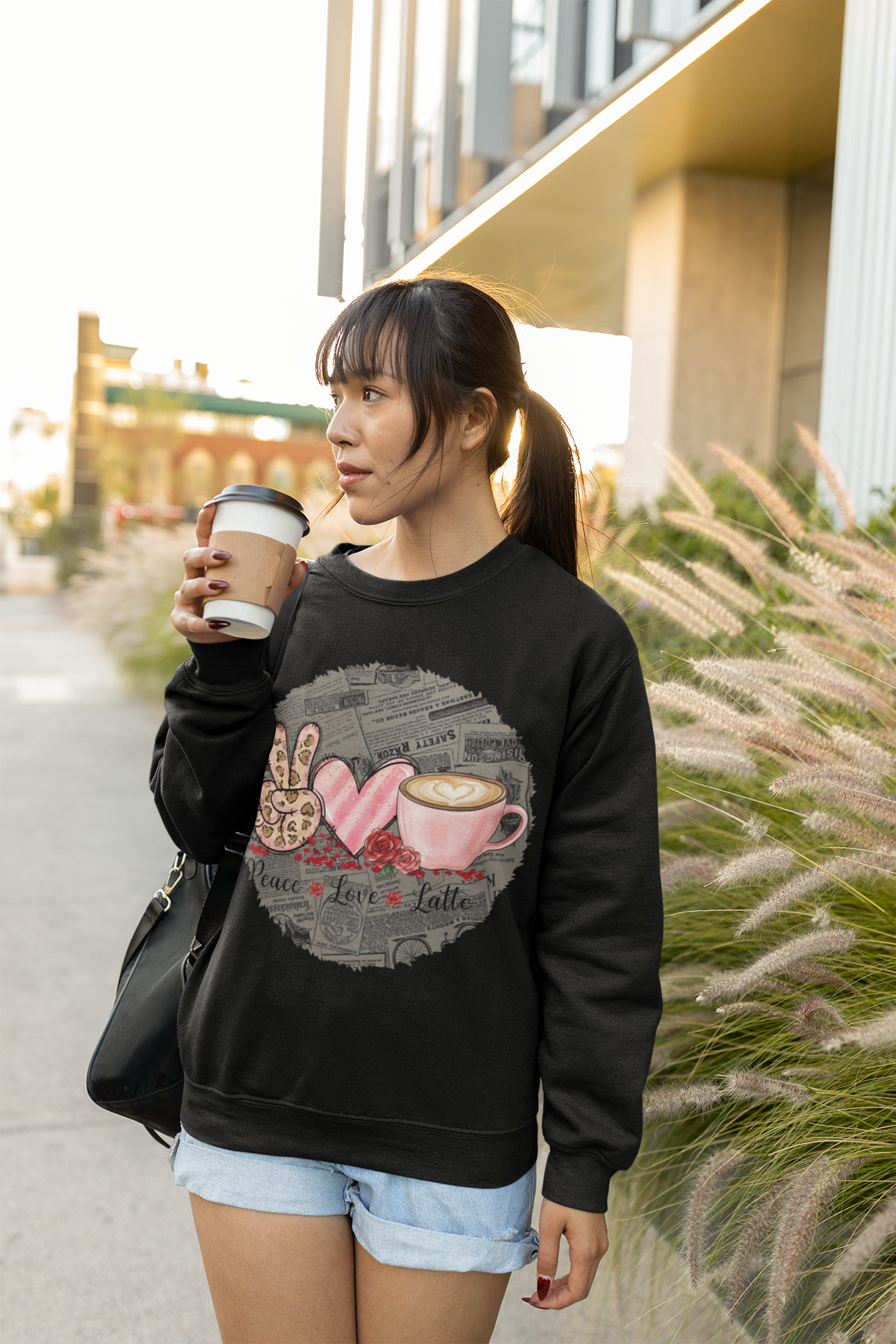 Peace Love Latte Crewneck Sweatshirt, Coffee Sweatshirt Love, Coffee Lovers Gift for Teacher, Coworker gift ideas, Sweatshirt for Coffee Lovers