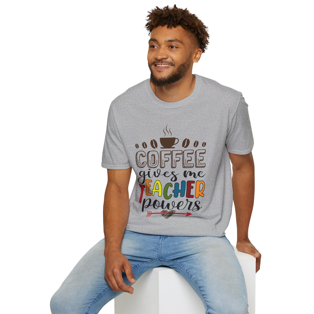 Coffee gives me Teacher Powers T-Shirt, Unisex Teacher Softstyle T-Shirt, Educator coffee lovers T-Shirt